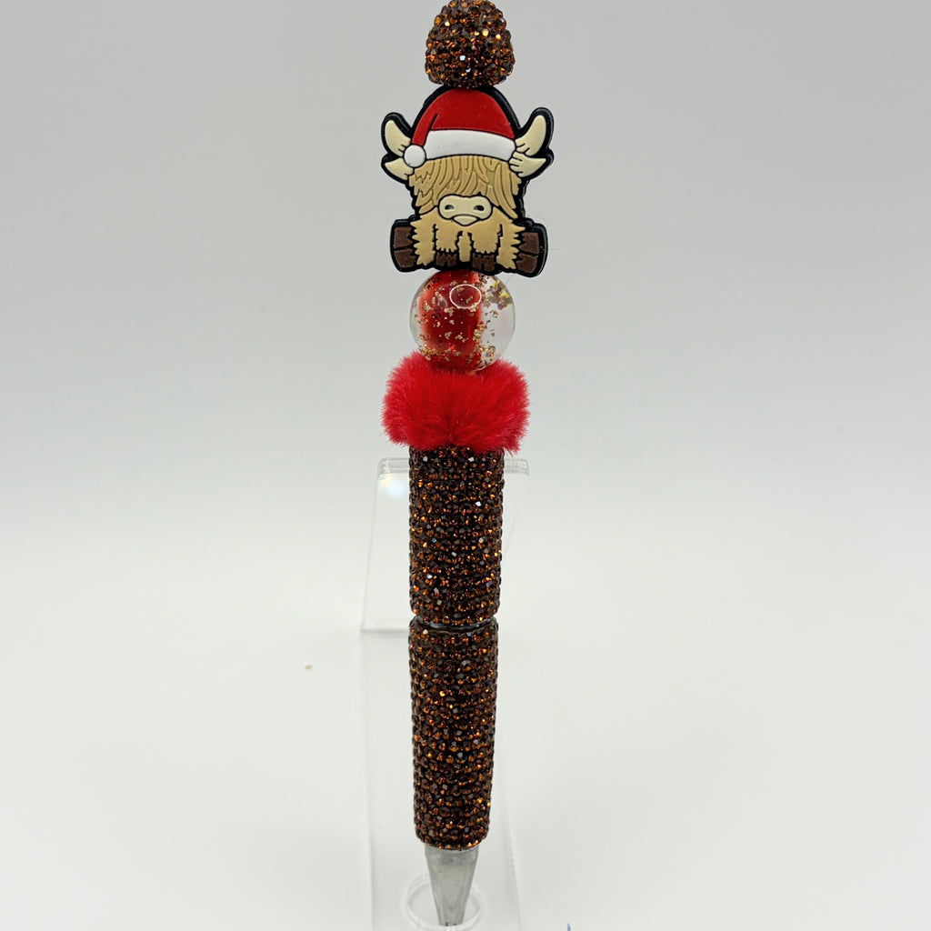 Christmas Highland Cow Beaded Pen Collection | Handmade Holiday Gift Pens