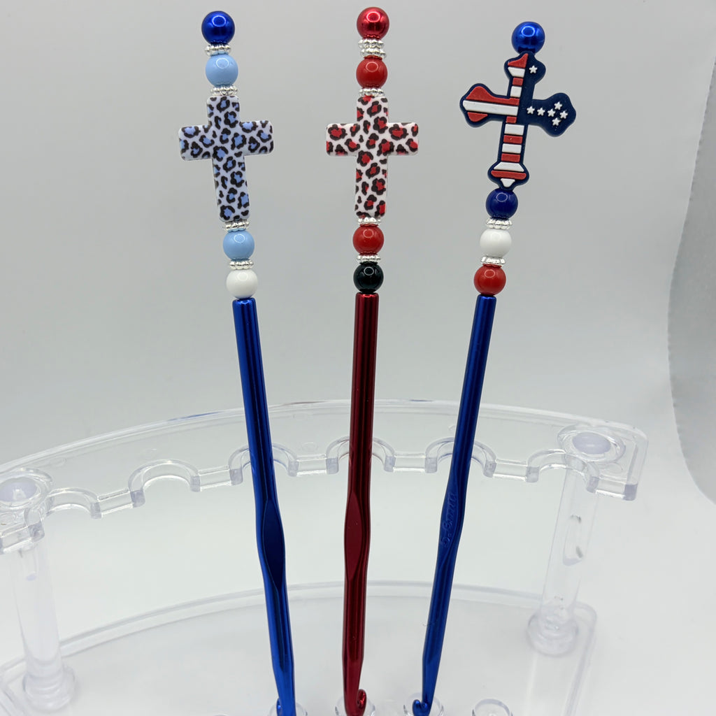 Faith & Freedom Beaded Crochet Hooks | Cross & Patriotic Designs
