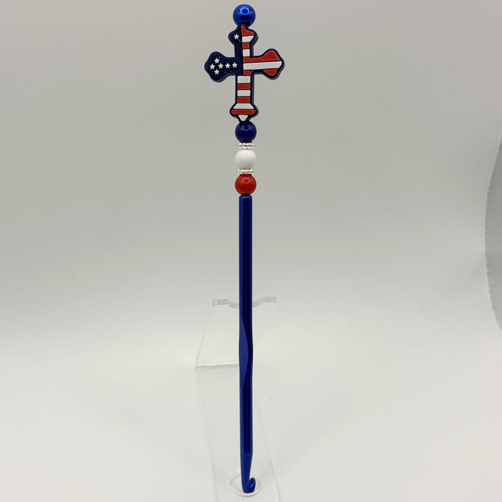 Faith & Freedom Beaded Crochet Hooks | Cross & Patriotic Designs