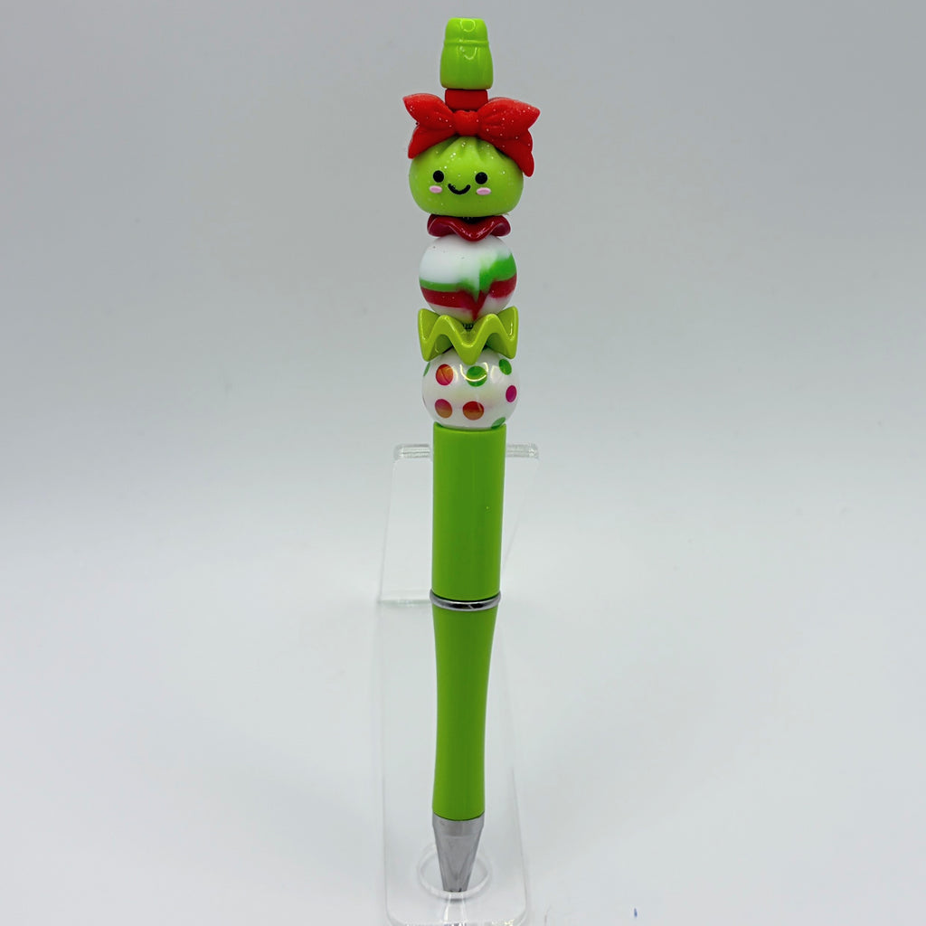 Grinch-Inspired Christmas Beaded Pens | Handmade Holiday Gift Pens