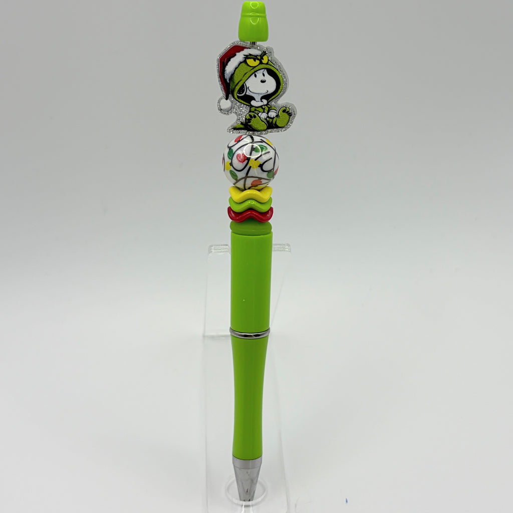 Grinch-Inspired Christmas Beaded Pens | Handmade Holiday Gift Pens