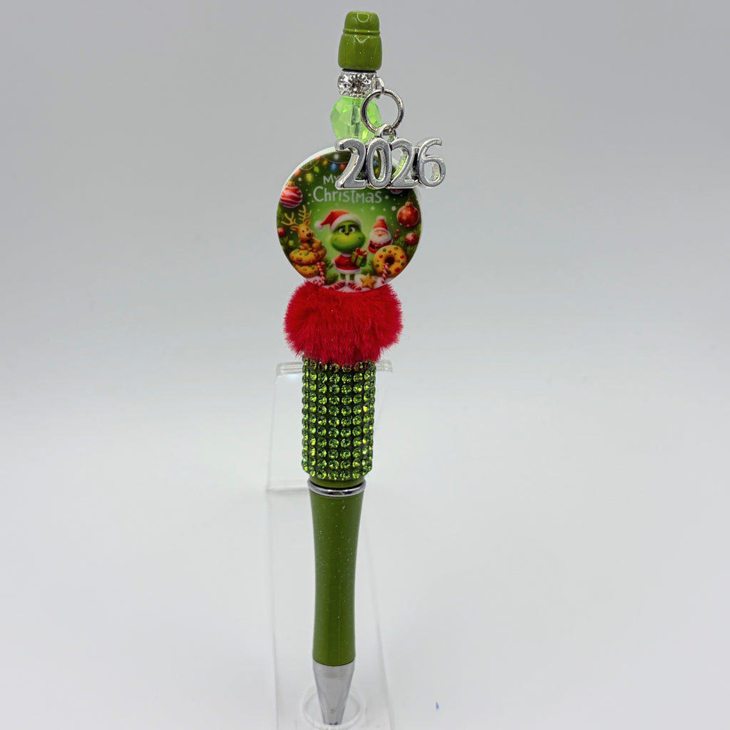 Grinch-Inspired Christmas Beaded Pens | Handmade Holiday Gift Pens