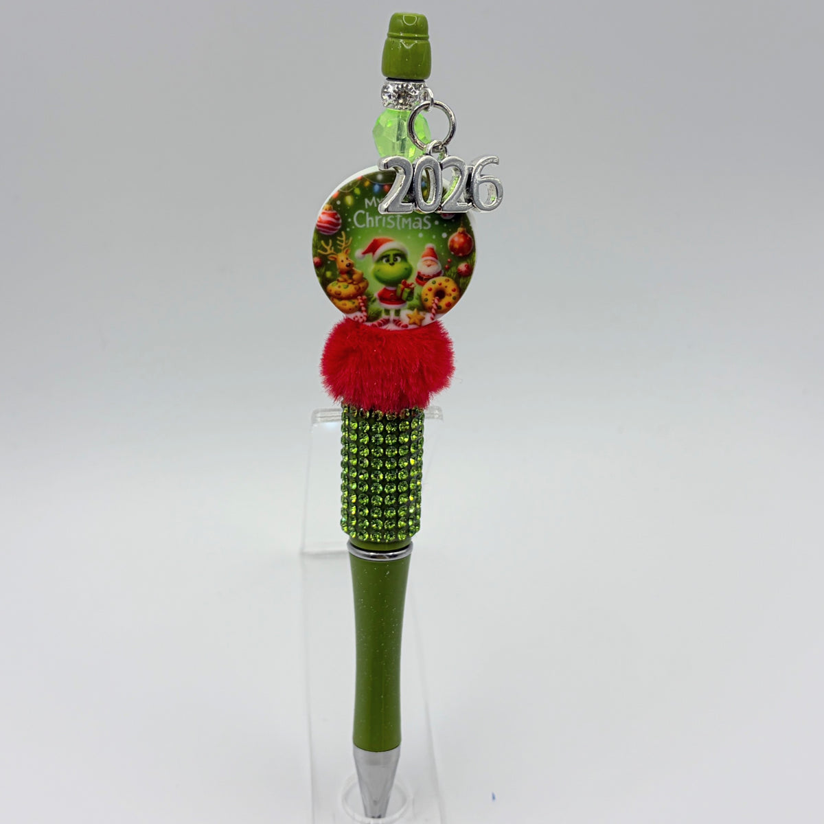 Grinch-Inspired Christmas Beaded Pens | Handmade Holiday Gift Pens