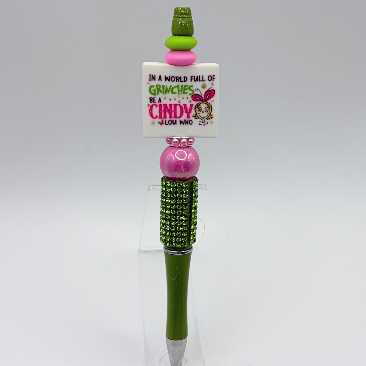 Grinch-Inspired Christmas Beaded Pens | Handmade Holiday Gift Pens