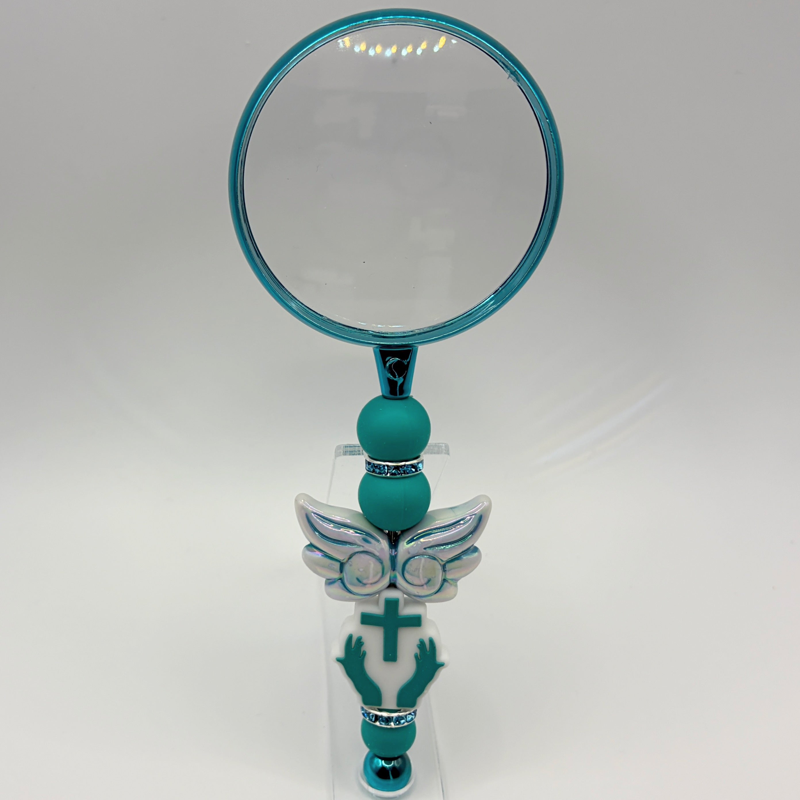 Faith-Inspired Beaded Magnifying Glass – Choose Your Style (A–D) – Prayer Warrior, Cross & Bible Study Designs