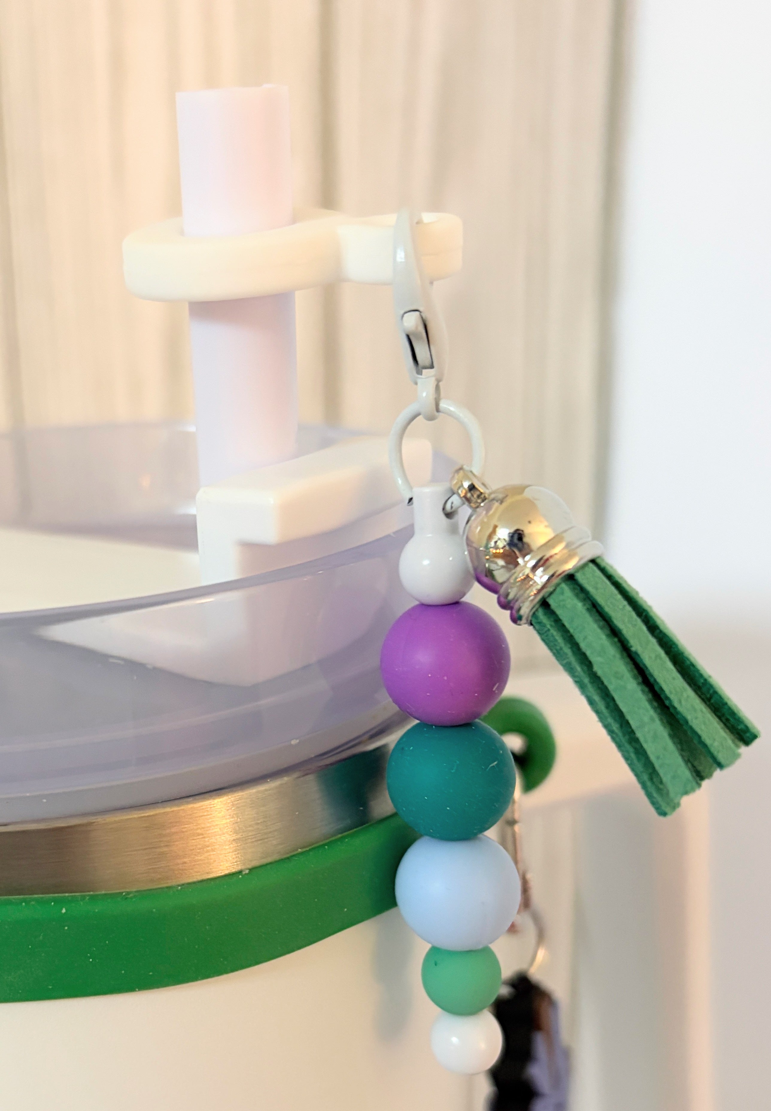 Faith Inspired Beaded Tumbler Handle | Handmade Cup Strap with Cross Charm | Fits 30–40 oz Tumblers | Optional Matching Straw Cap