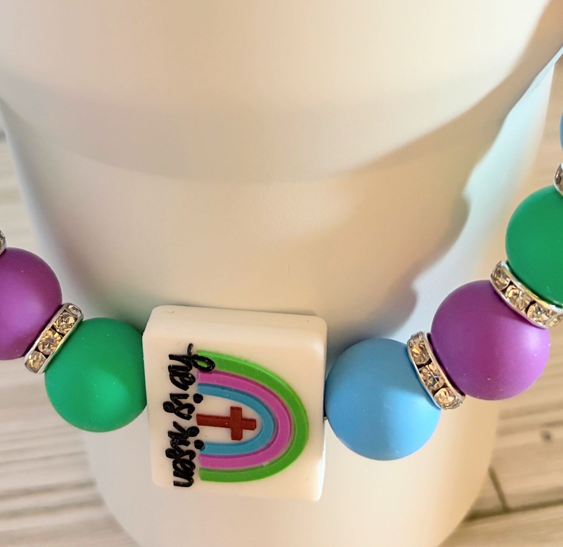 Faith Inspired Beaded Tumbler Handle | Handmade Cup Strap with Cross Charm | Fits 30–40 oz Tumblers | Optional Matching Straw Cap