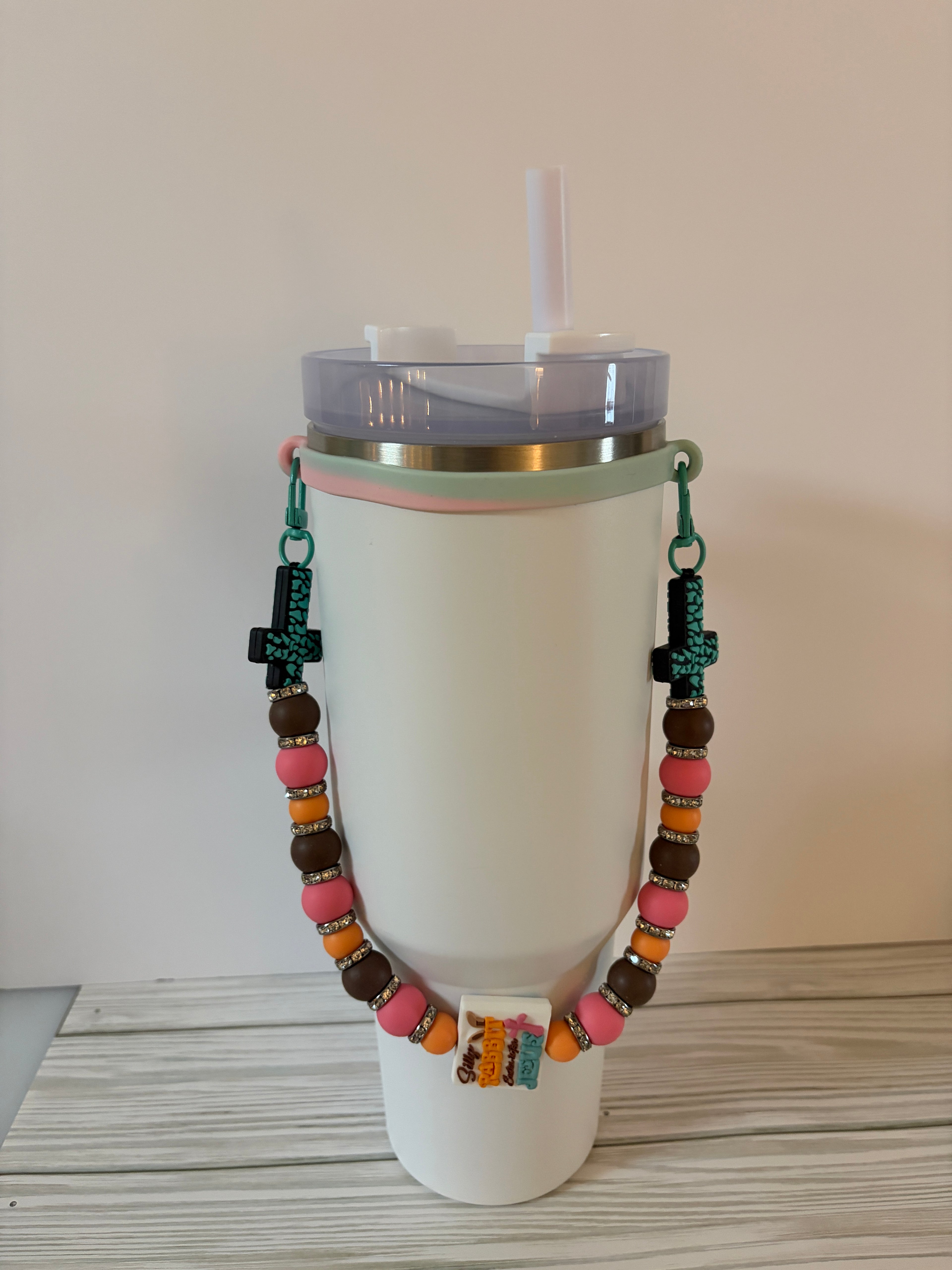 Silly Rabbit Easter is for Jesus Beaded Tumbler Handle | Easter Cross Design | Faith Inspired | Optional Straw Cap