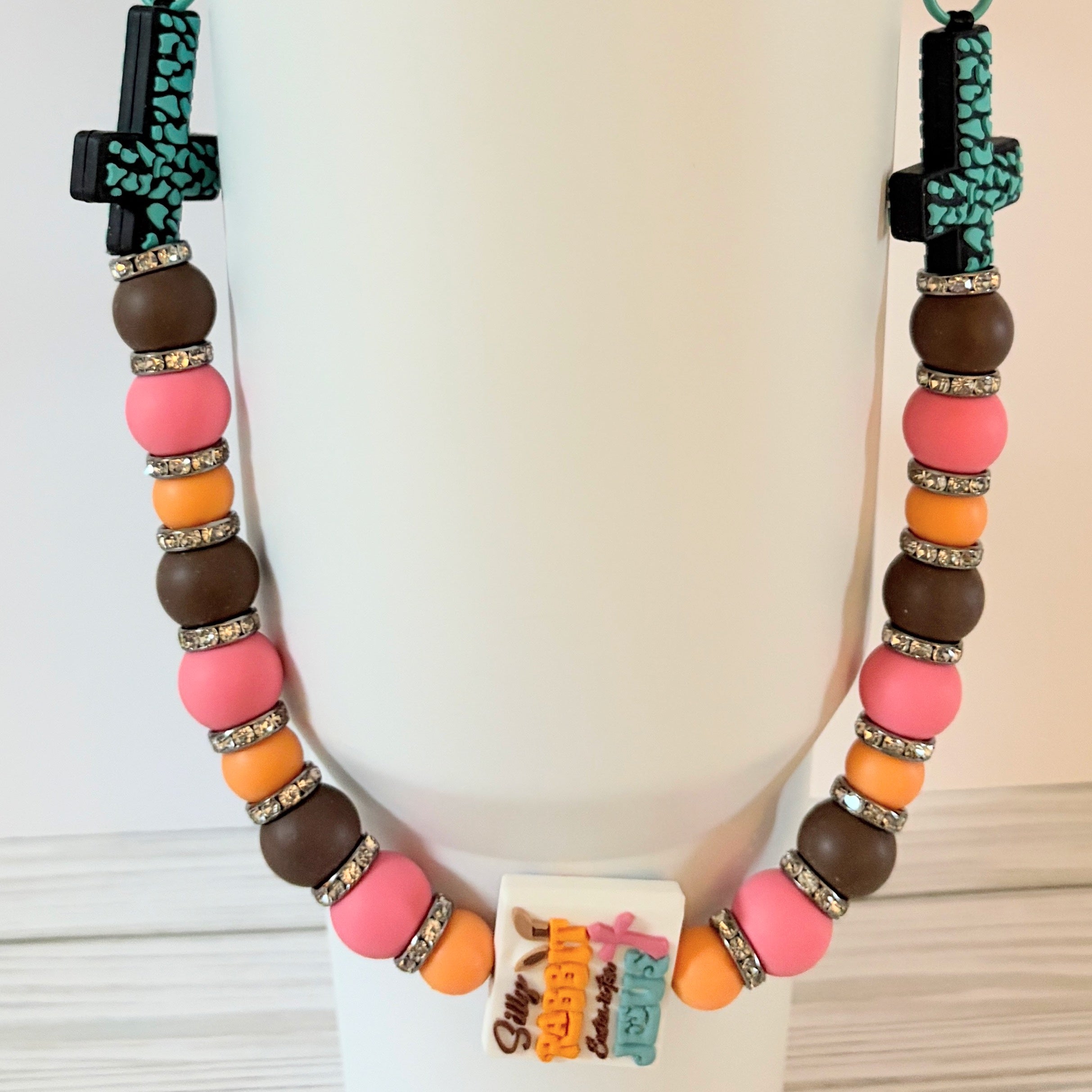 Silly Rabbit Easter is for Jesus Beaded Tumbler Handle | Easter Cross Design | Faith Inspired | Optional Straw Cap