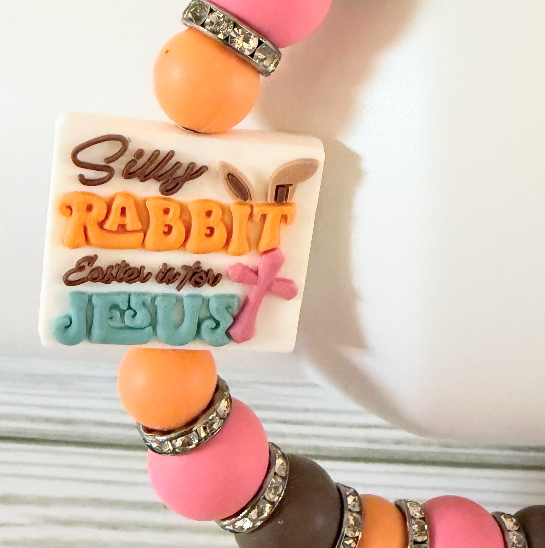 Silly Rabbit Easter is for Jesus Beaded Tumbler Handle | Easter Cross Design | Faith Inspired | Optional Straw Cap