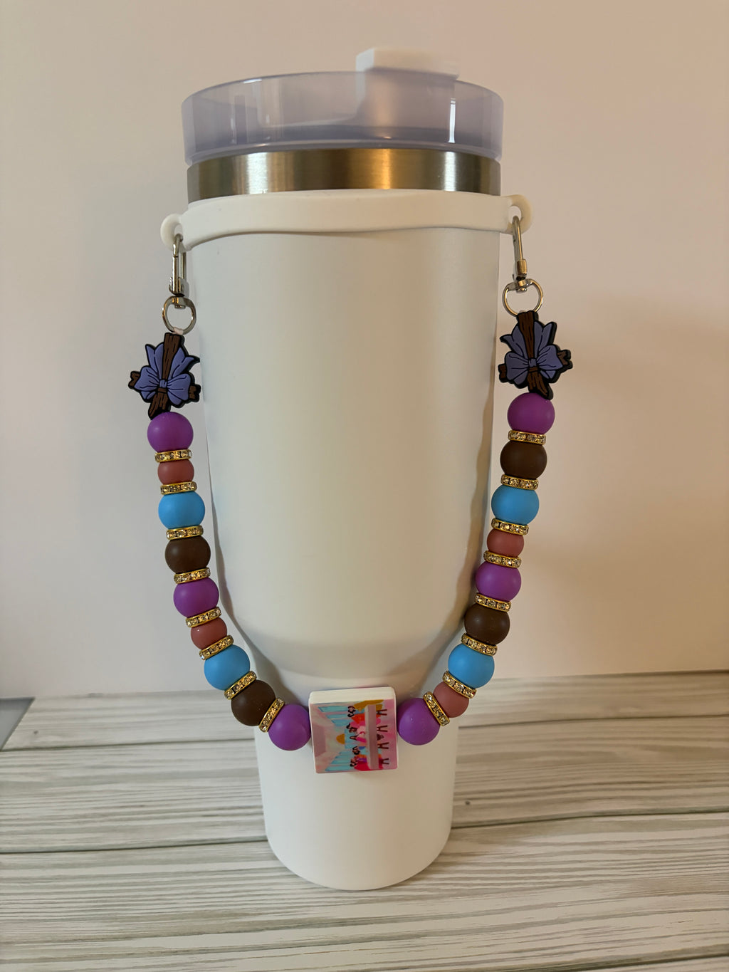 Last Supper Beaded Tumbler Handle | Easter Cross Design | Pastel Christian Cup Strap | Handmade | Optional Straw Cap