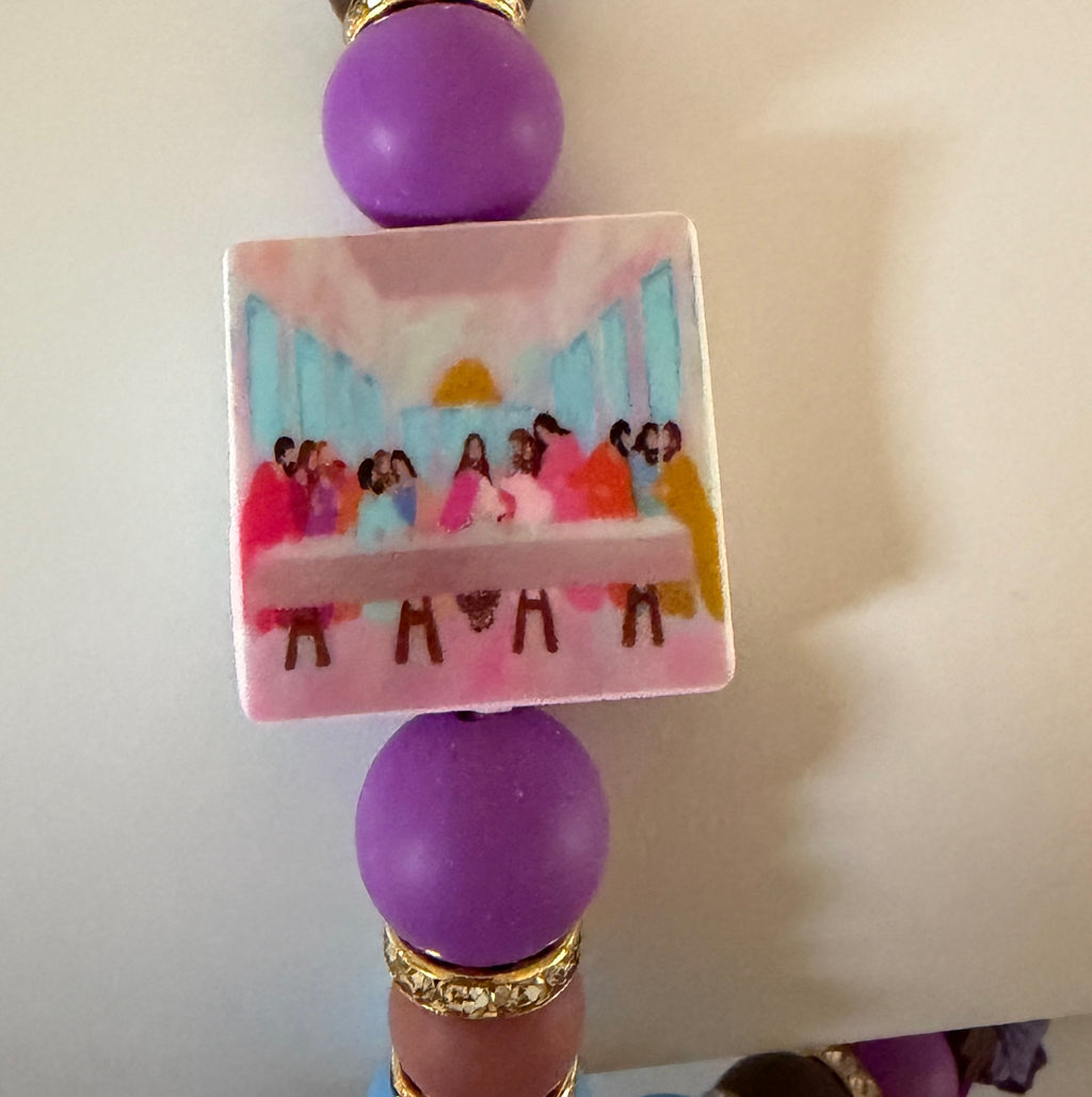 Last Supper Beaded Tumbler Handle | Easter Cross Design | Pastel Christian Cup Strap | Handmade | Optional Straw Cap