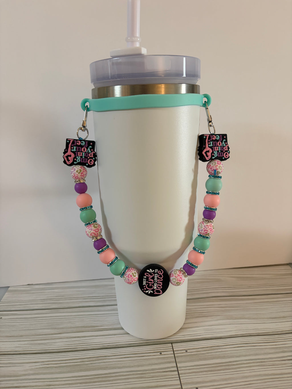 Just a Girl Who Loves to Dance Beaded Tumbler Handle | Dance Mom Gift | Cute Cup Strap | Handmade | Optional Straw Cap