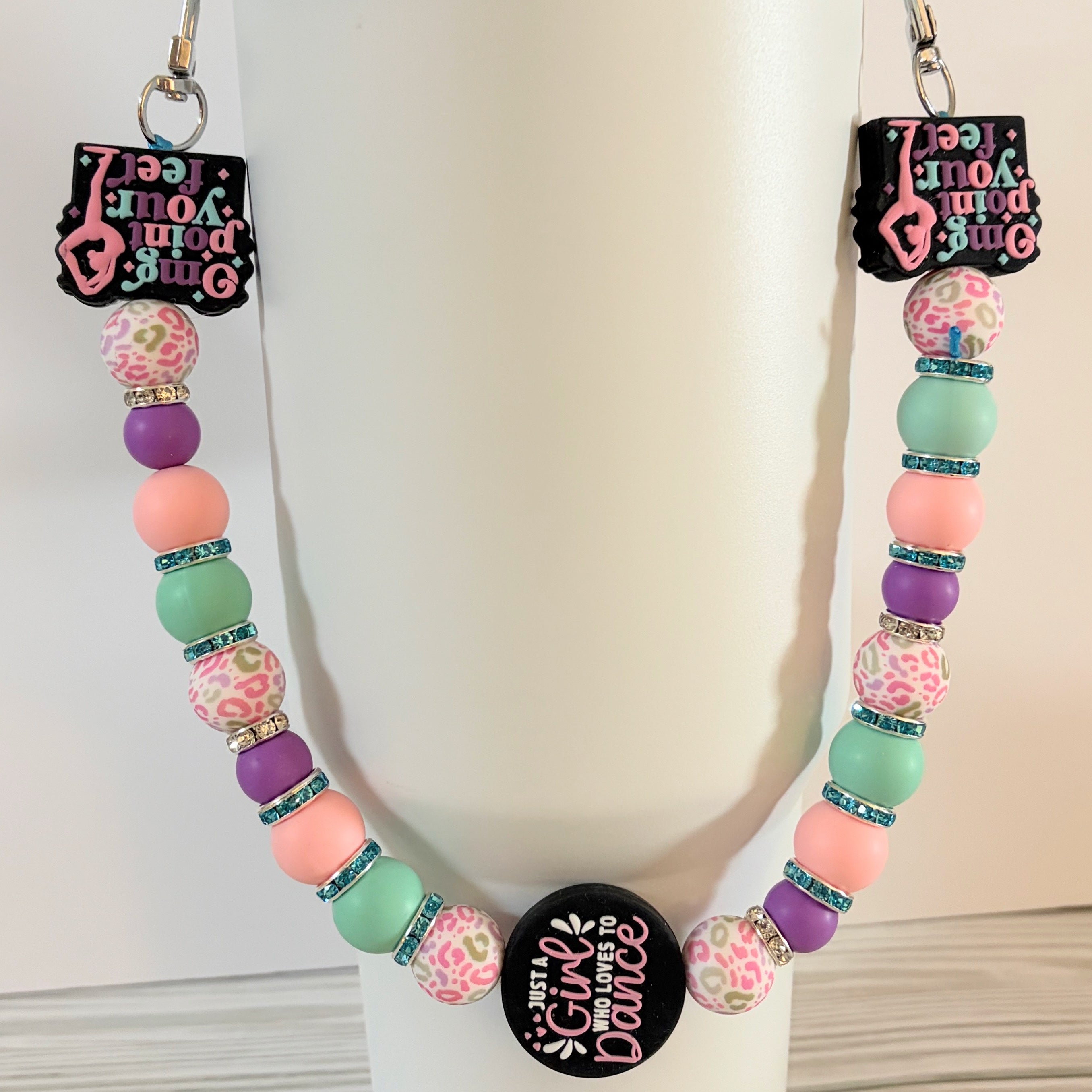 Just a Girl Who Loves to Dance Beaded Tumbler Handle | Dance Mom Gift | Cute Cup Strap | Handmade | Optional Straw Cap