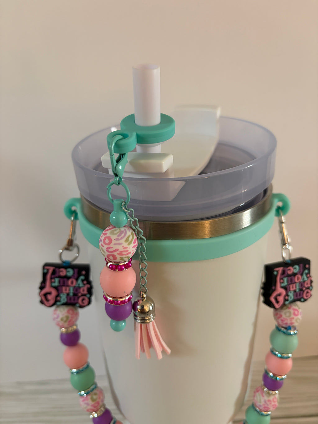Just a Girl Who Loves to Dance Beaded Tumbler Handle | Dance Mom Gift | Cute Cup Strap | Handmade | Optional Straw Cap