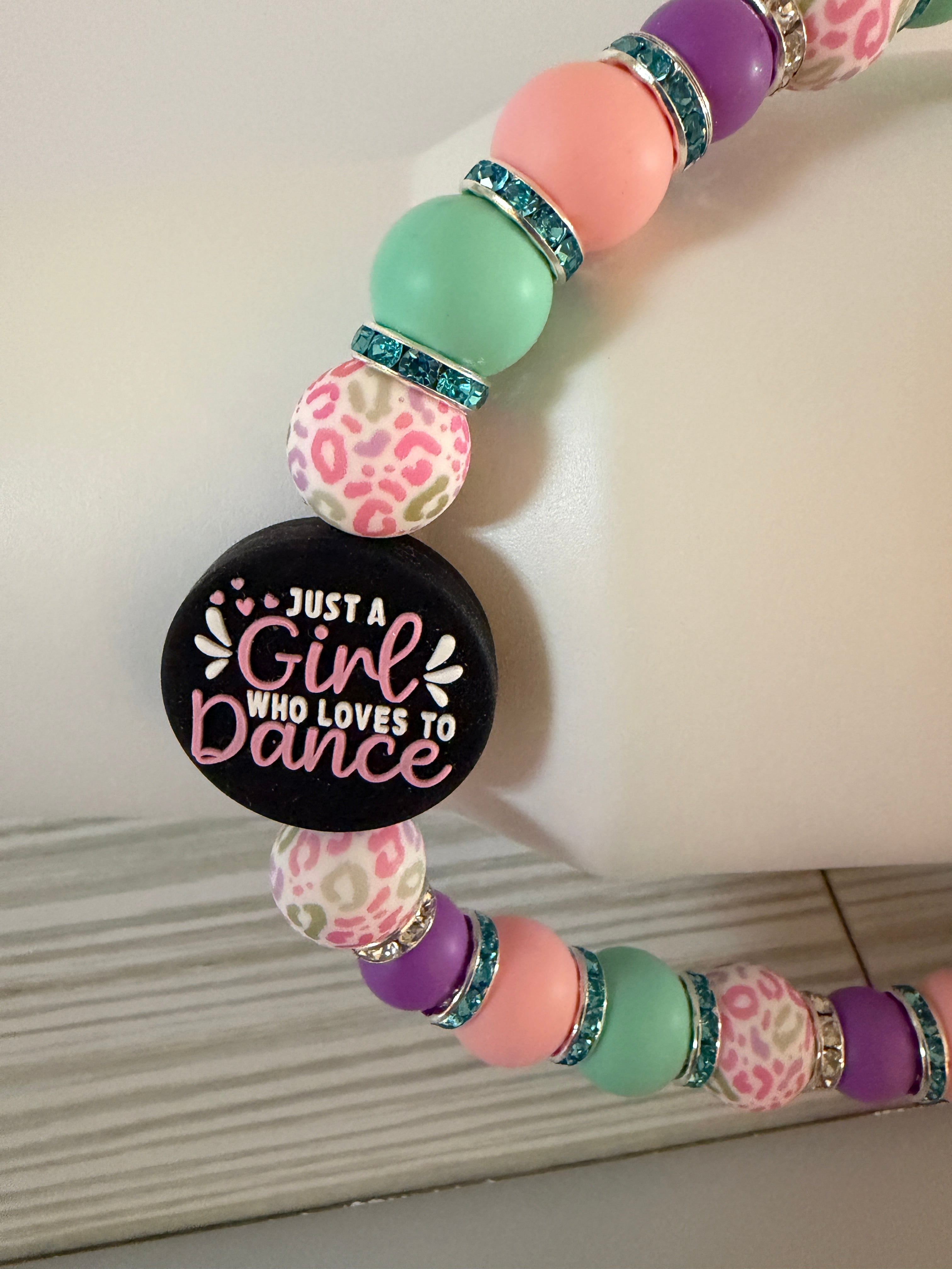 Just a Girl Who Loves to Dance Beaded Tumbler Handle | Dance Mom Gift | Cute Cup Strap | Handmade | Optional Straw Cap