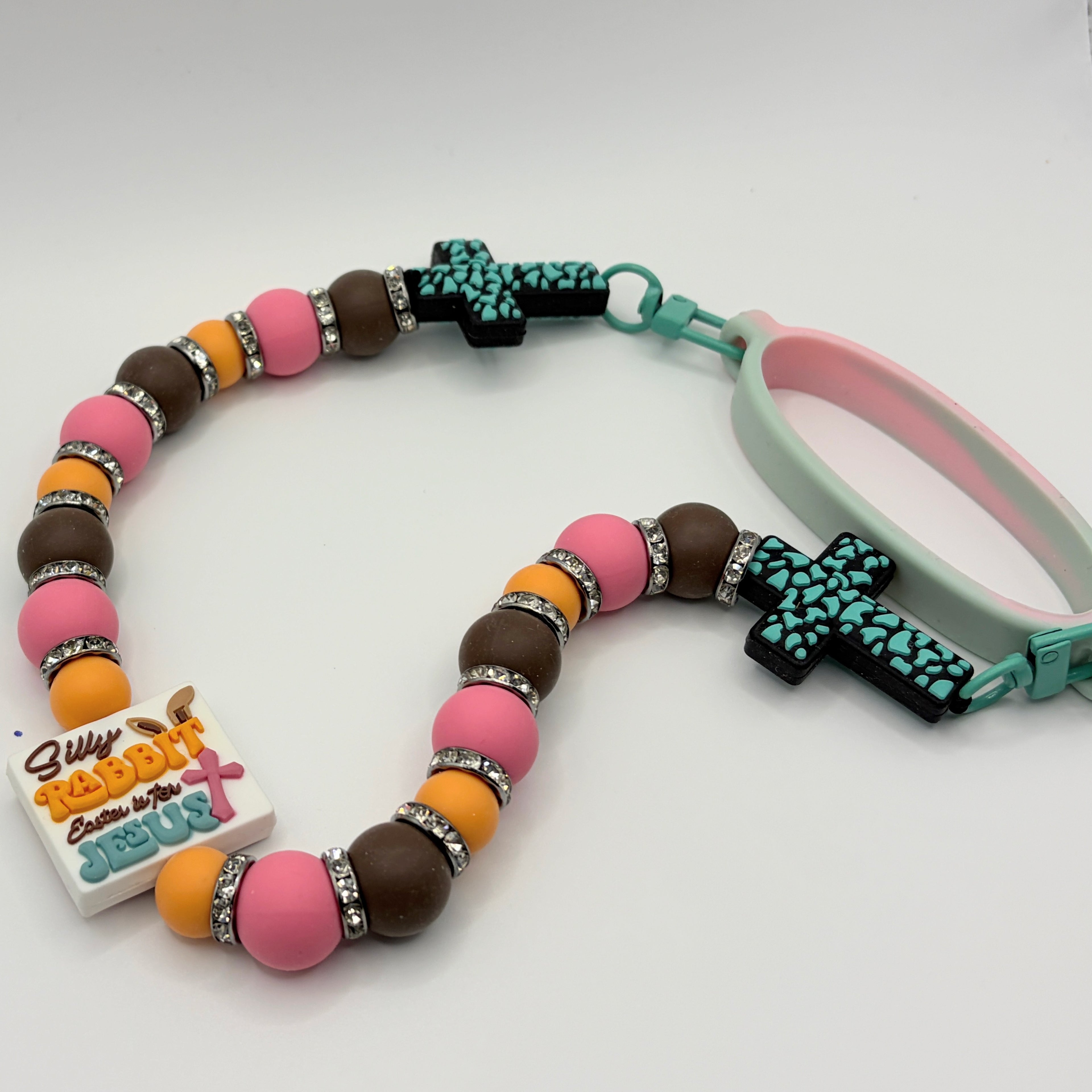 Silly Rabbit Easter is for Jesus Beaded Tumbler Handle | Easter Cross Design | Faith Inspired | Optional Straw Cap