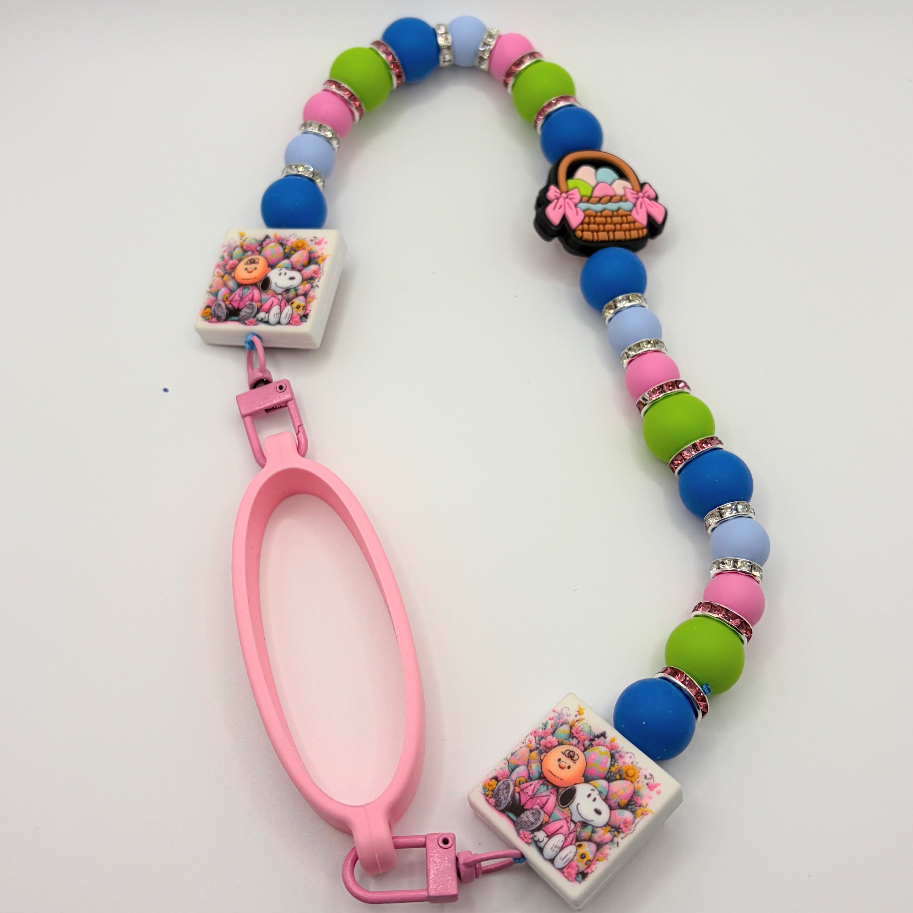 Cute Easter Beaded Tumbler Handle |Bunny & Basket Design | Colorful Spring Tumbler Strap | Handmade Gift | Optional Straw Cap