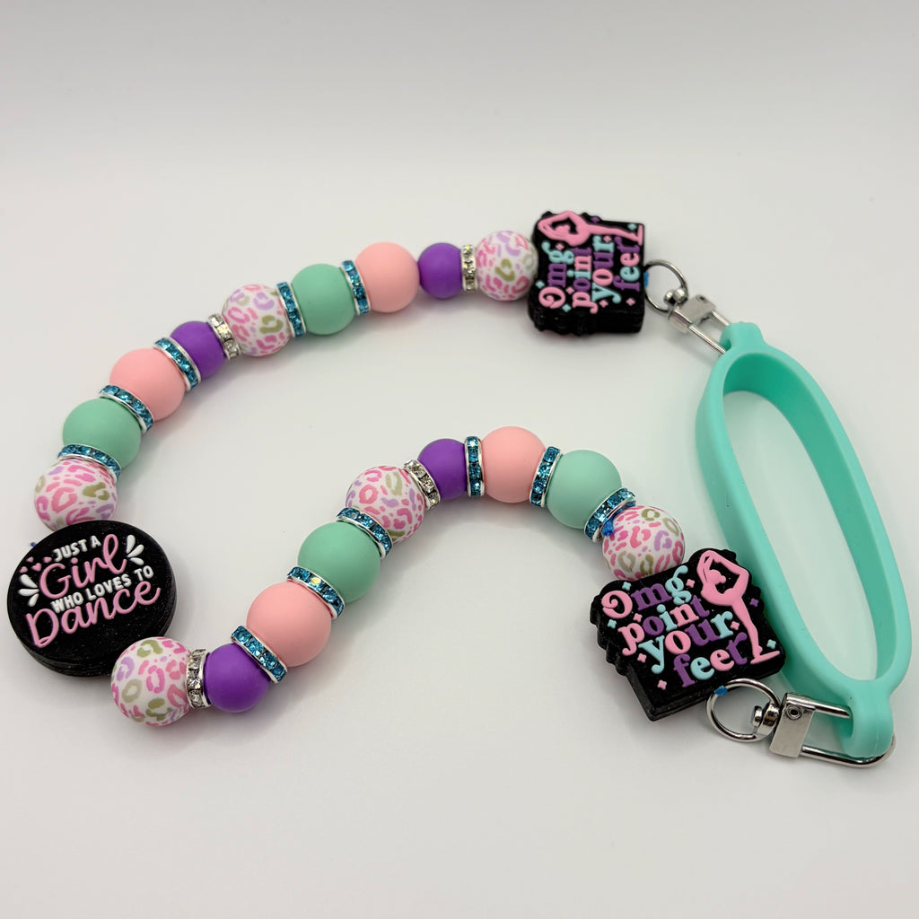 Just a Girl Who Loves to Dance Beaded Tumbler Handle | Dance Mom Gift | Cute Cup Strap | Handmade | Optional Straw Cap