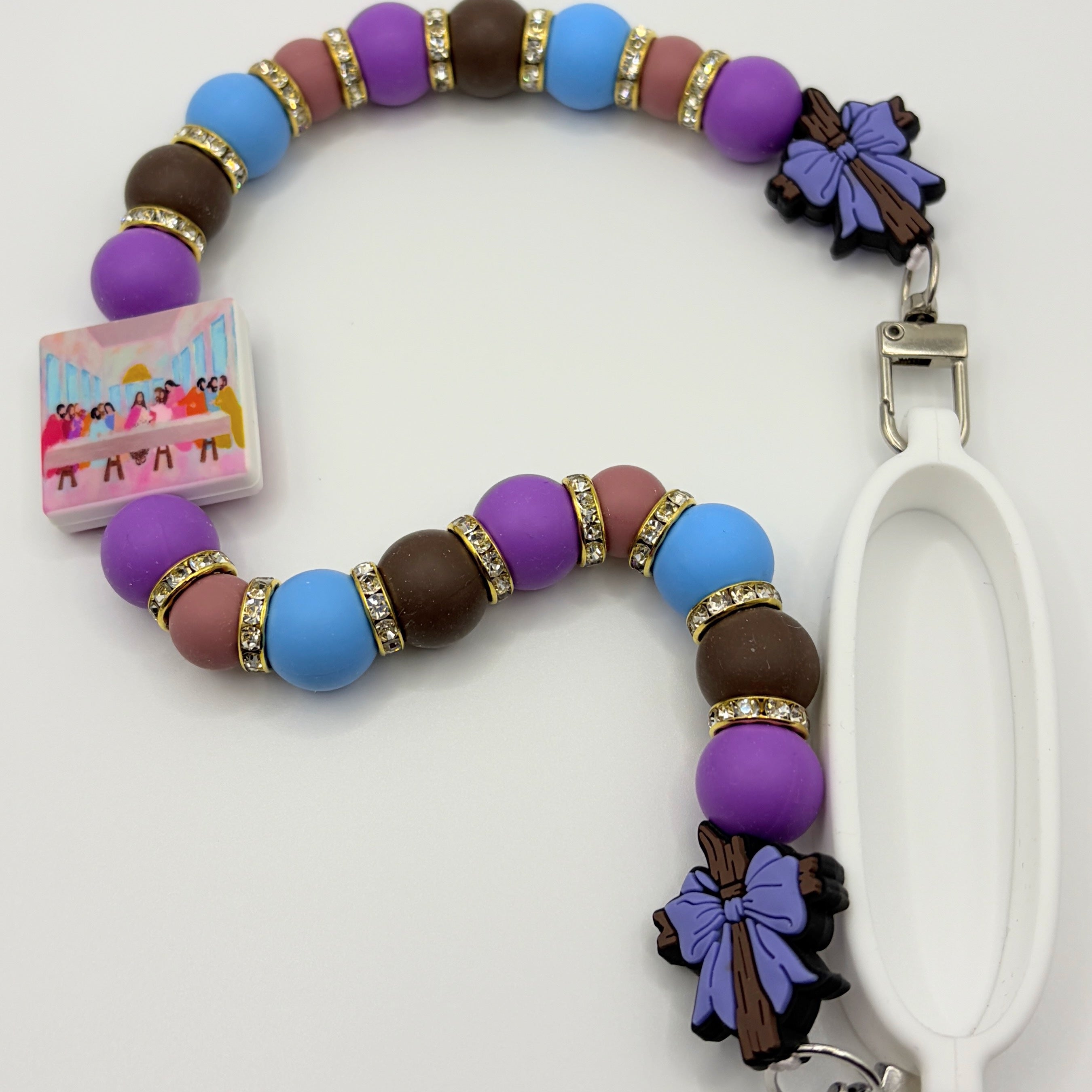 Last Supper Beaded Tumbler Handle | Easter Cross Design | Pastel Christian Cup Strap | Handmade | Optional Straw Cap