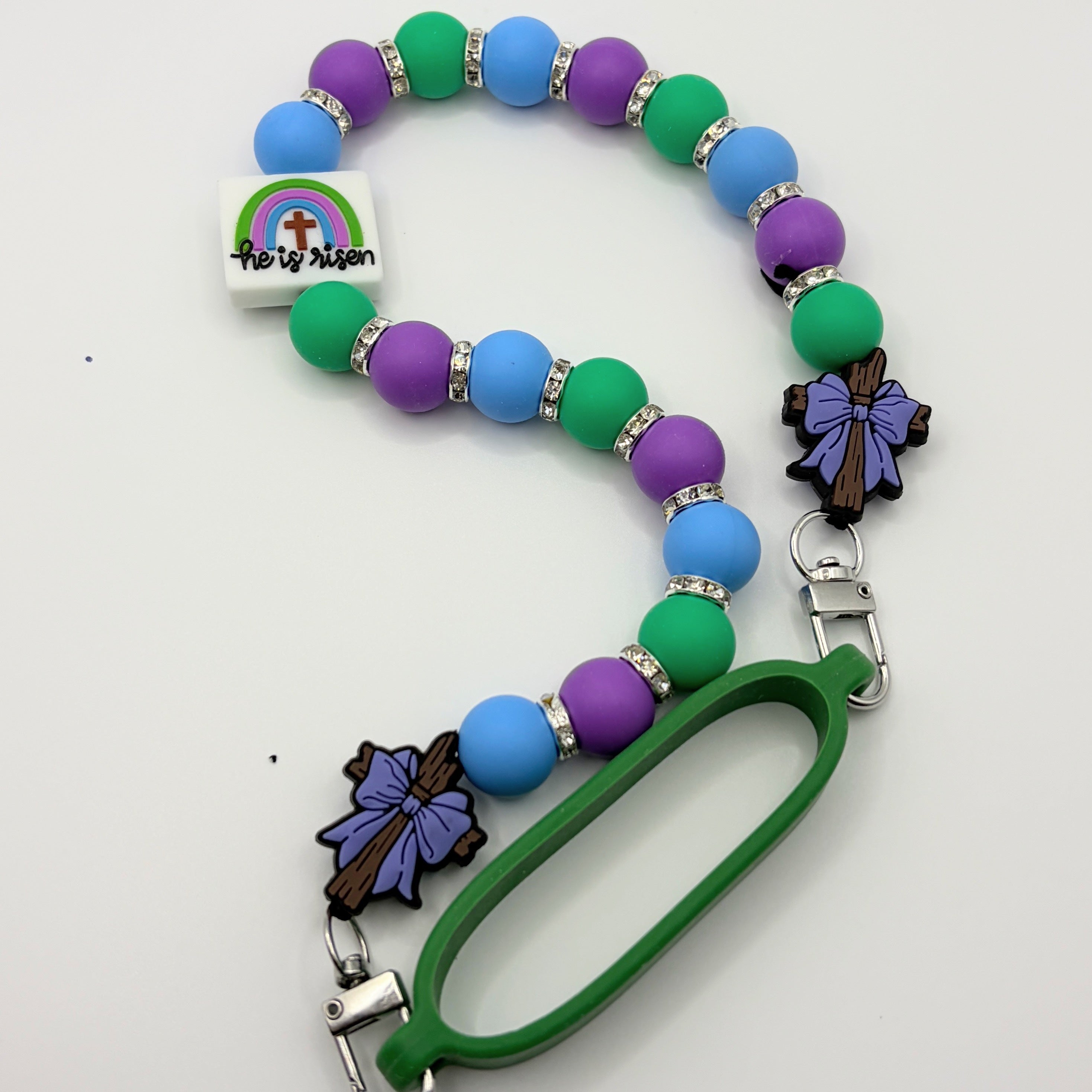 Faith Inspired Beaded Tumbler Handle | Handmade Cup Strap with Cross Charm | Fits 30–40 oz Tumblers | Optional Matching Straw Cap