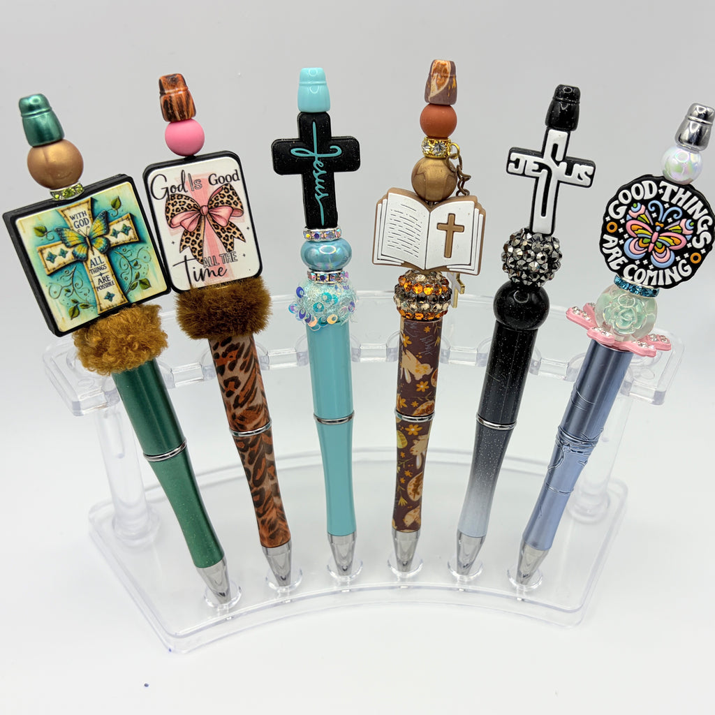 Faith-Inspired Beaded Pens – Choose Your Style A–F | Christian Gift Pens | Cross, Bible, Scripture Pens | Handmade Ink Pens