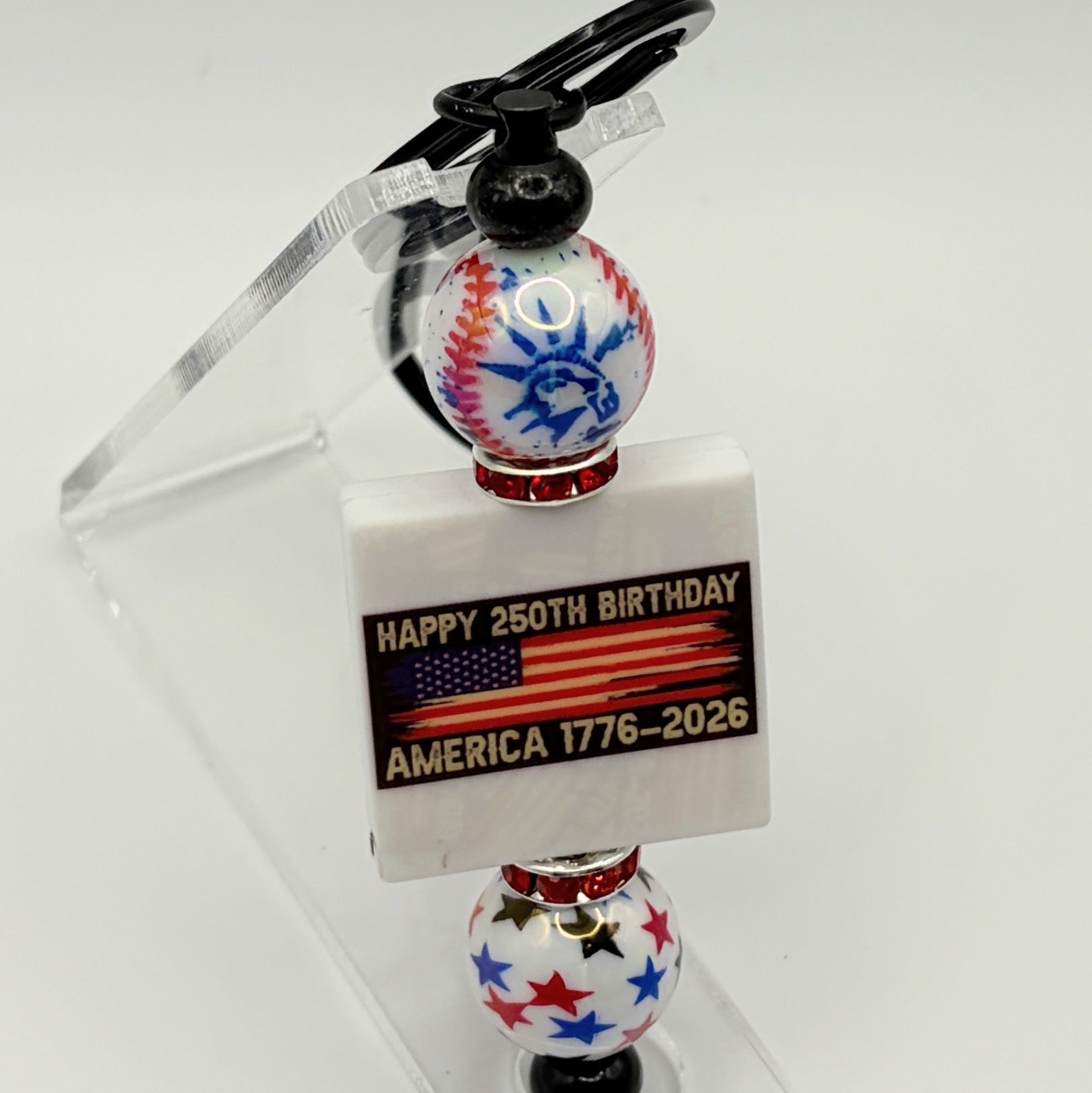 Patriotic Beaded Keychains – America 250th Birthday 1776–2026 | Red White Blue Keychains | Choose Your Style A–C