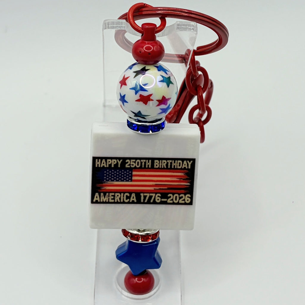 Patriotic Beaded Keychains – America 250th Birthday 1776–2026 | Red White Blue Keychains | Choose Your Style A–C