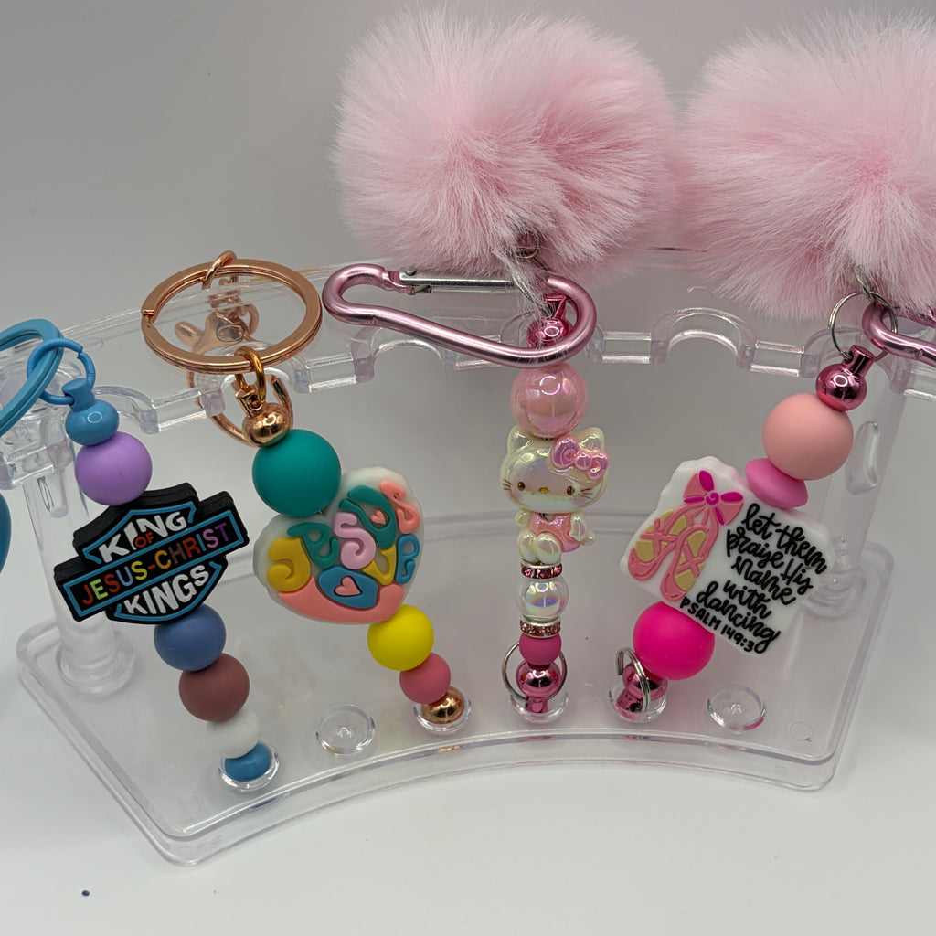 Faith-Inspired Beaded Keychains – Cute Christian Keychains with Puff, Scripture & Jesus Designs | Choose Your Style A–D