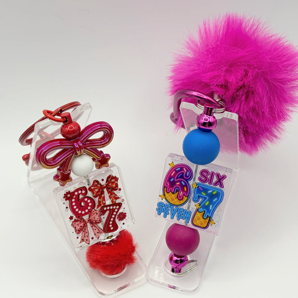 Cute Birthday Beaded Keychains – “6 & 7” Number Keychains with Puff | Fun Gift for Girls & Kids | Choose Your Style A–B
