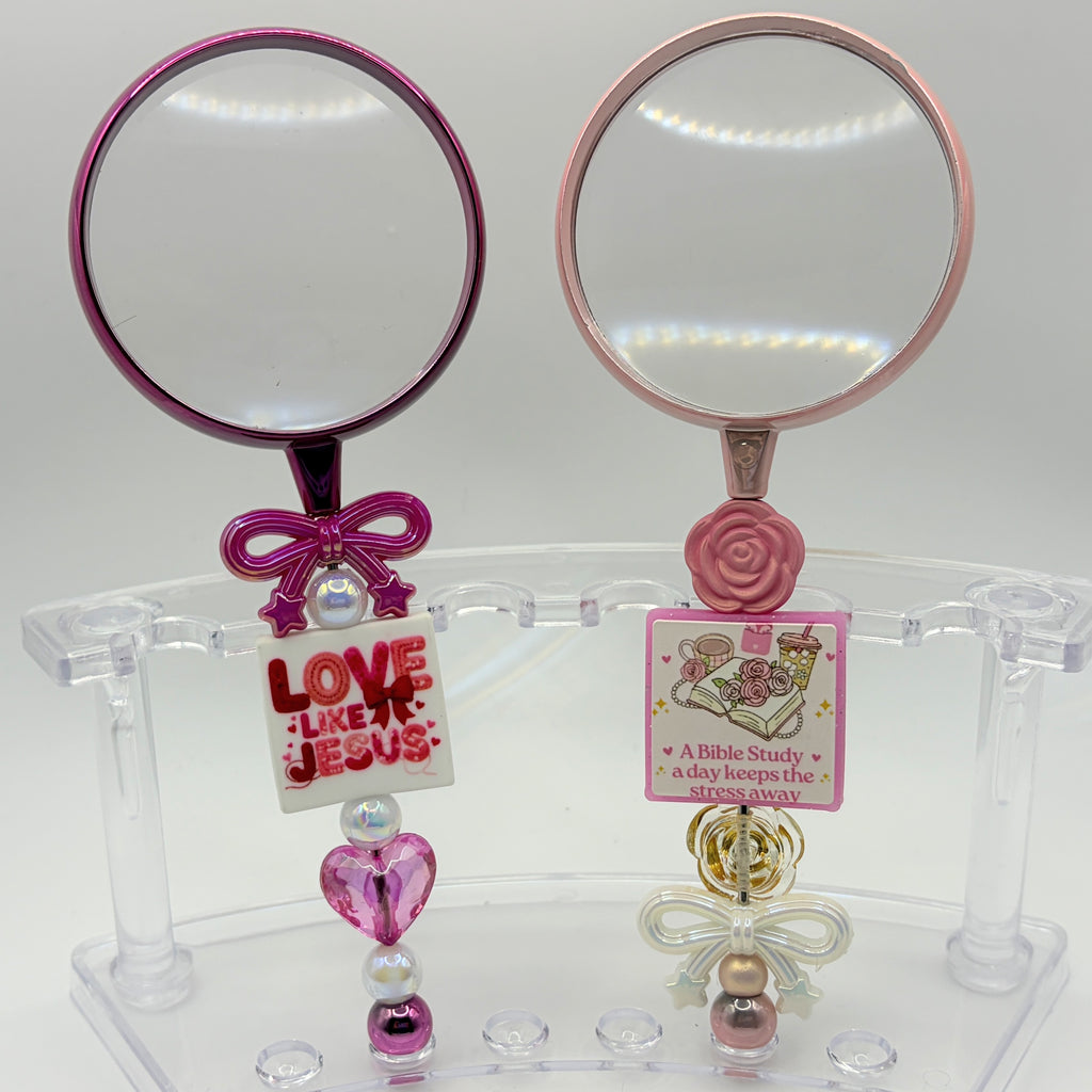 Faith-Inspired Beaded Magnifying Glass – Choose Your Style (A–D) – Prayer Warrior, Cross & Bible Study Designs
