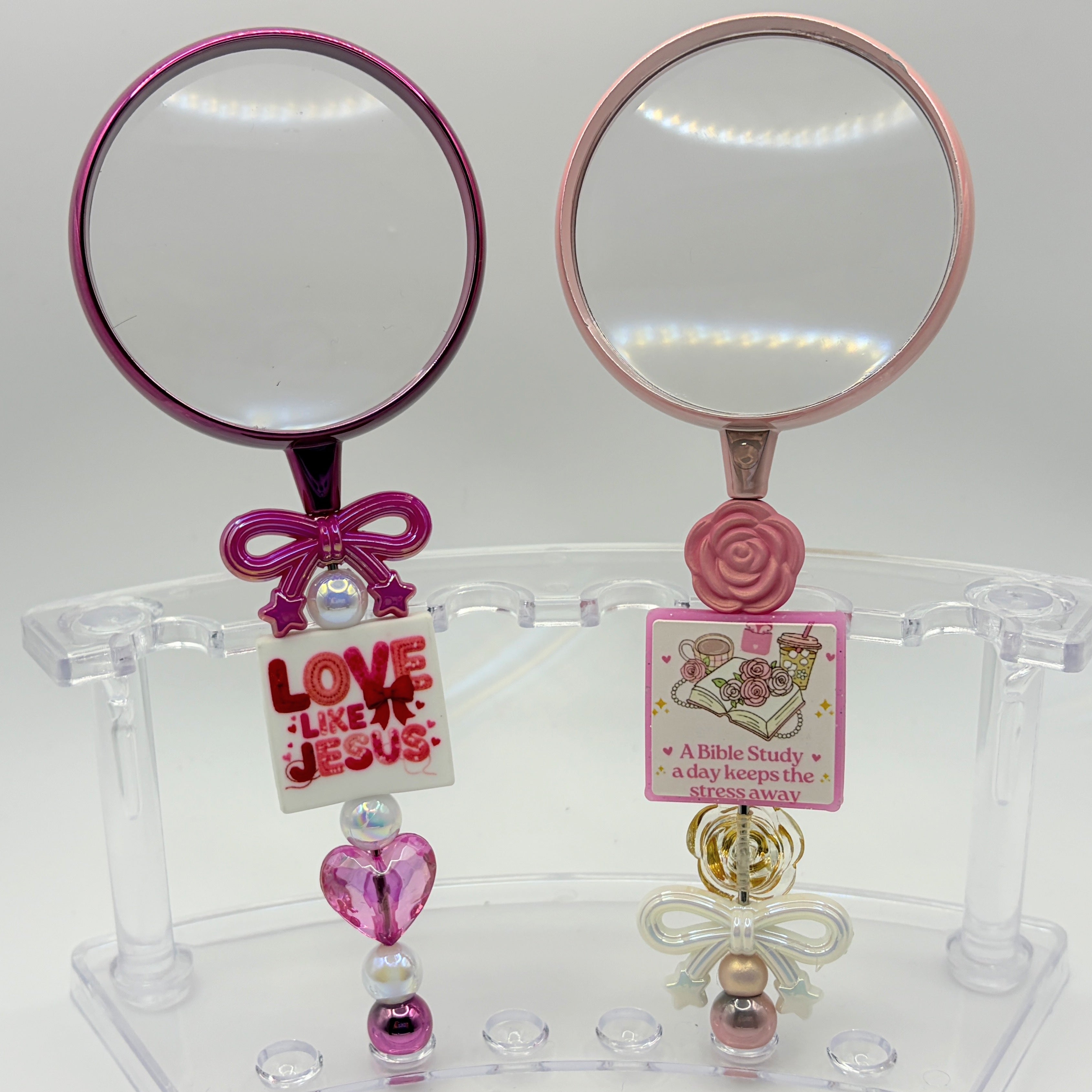 Faith-Inspired Beaded Magnifying Glass – Choose Your Style (A–D) – Prayer Warrior, Cross & Bible Study Designs