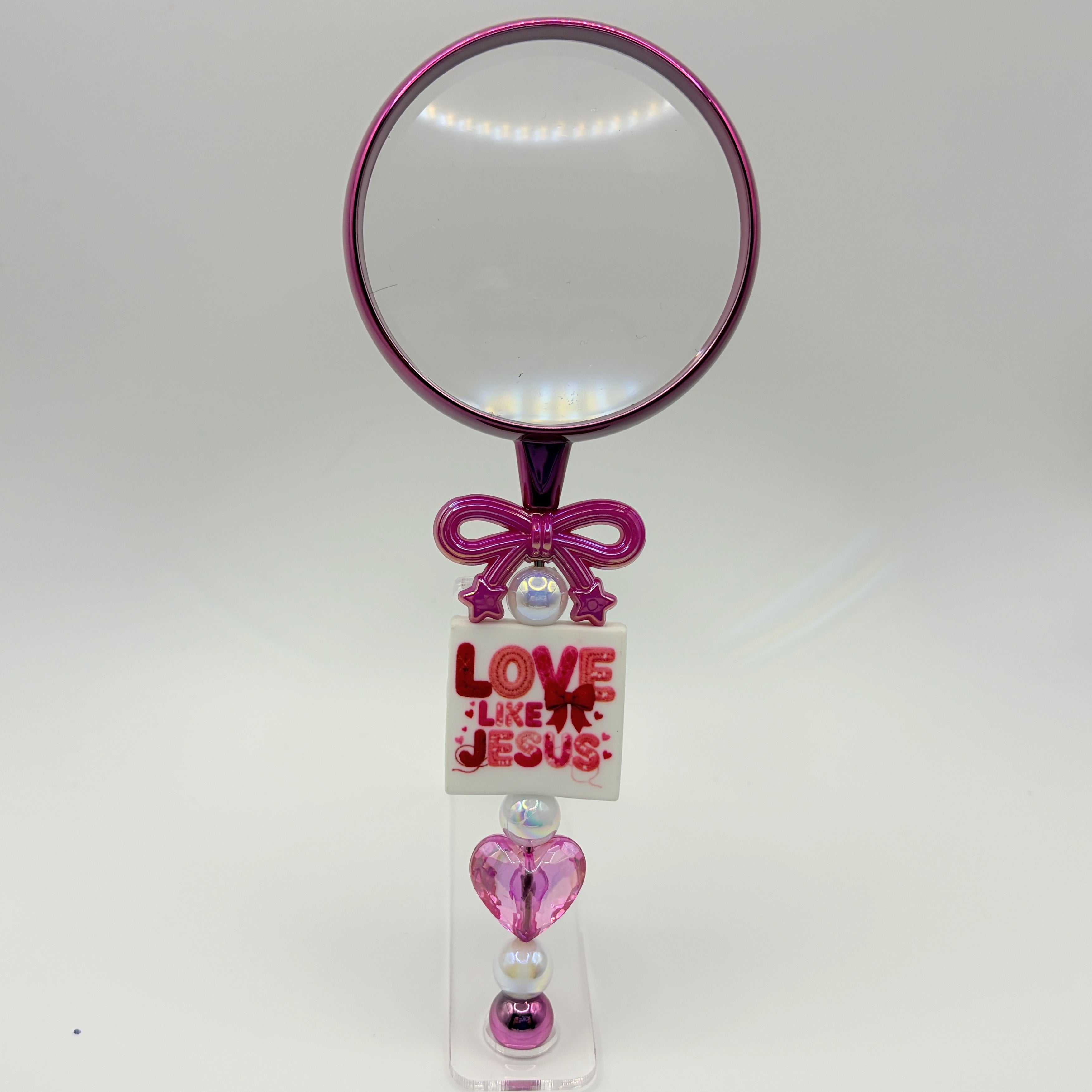 Faith-Inspired Beaded Magnifying Glass – Choose Your Style (A–D) – Prayer Warrior, Cross & Bible Study Designs