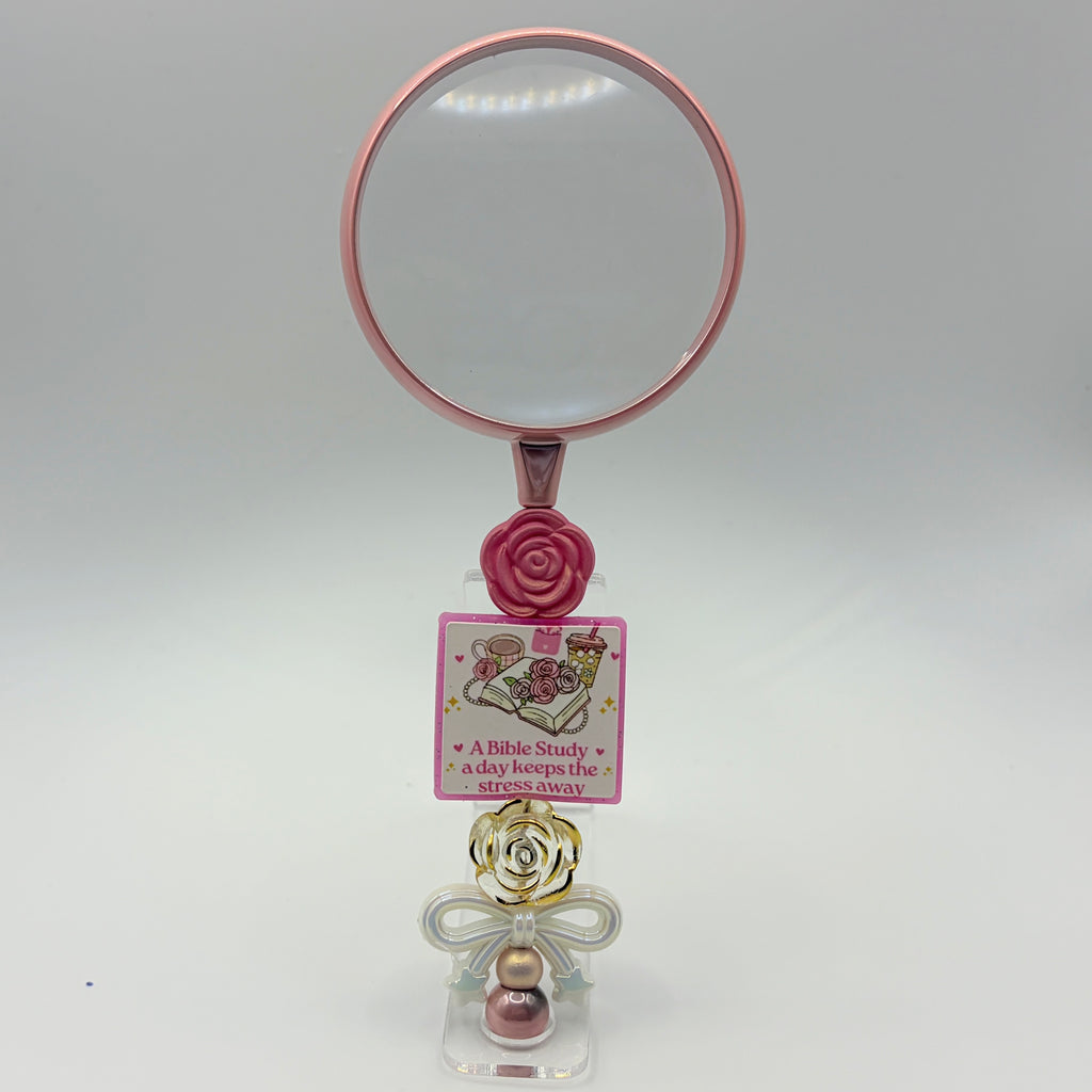 Faith-Inspired Beaded Magnifying Glass – Choose Your Style (A–D) – Prayer Warrior, Cross & Bible Study Designs