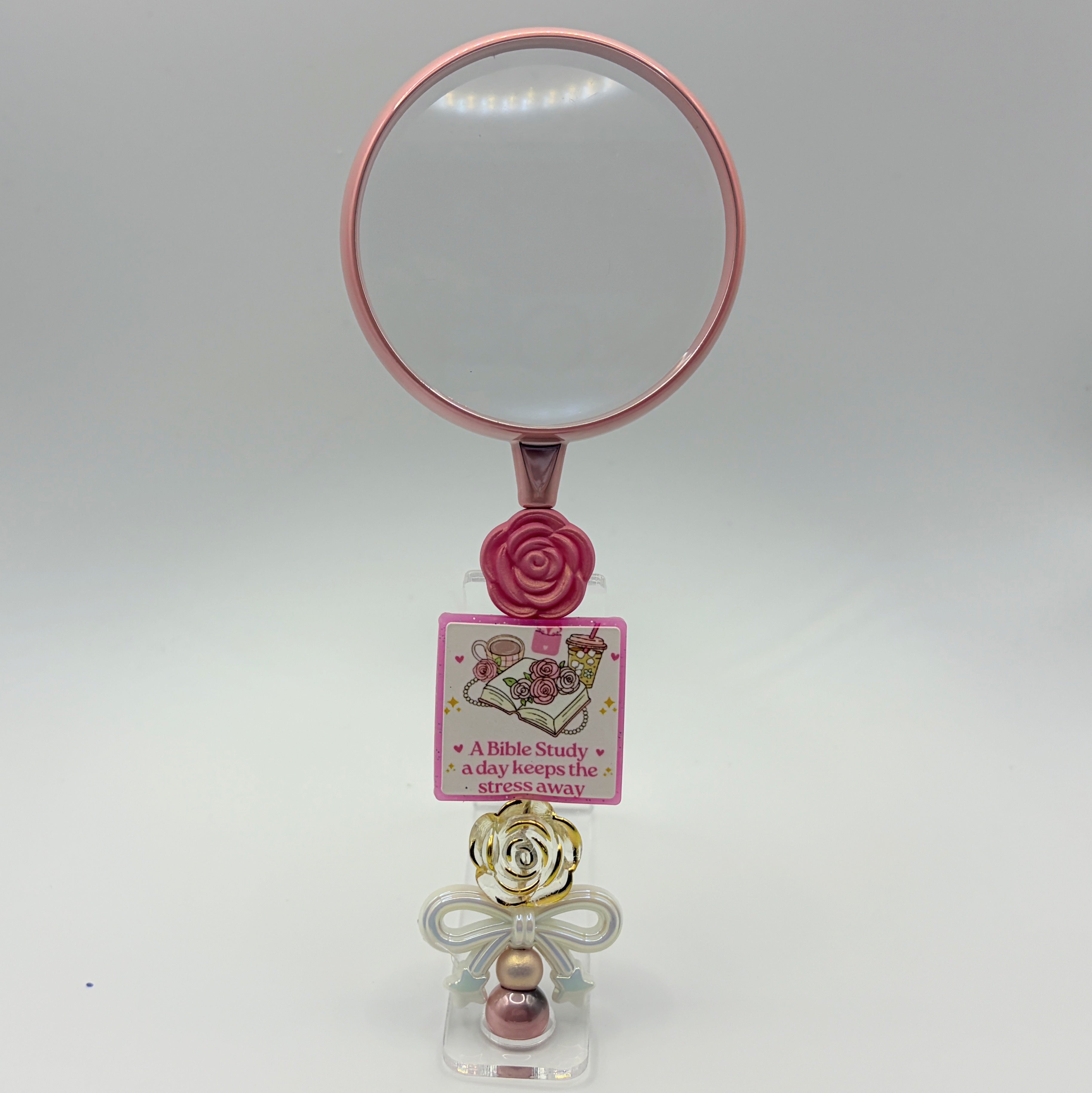 Faith-Inspired Beaded Magnifying Glass – Choose Your Style (A–D) – Prayer Warrior, Cross & Bible Study Designs
