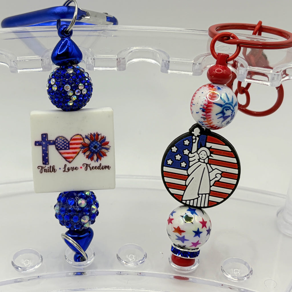 Faith & Patriotic Beaded Keychains – Christian USA Keychains | Faith Love Freedom & Statue of Liberty | Choose Your Style A–B