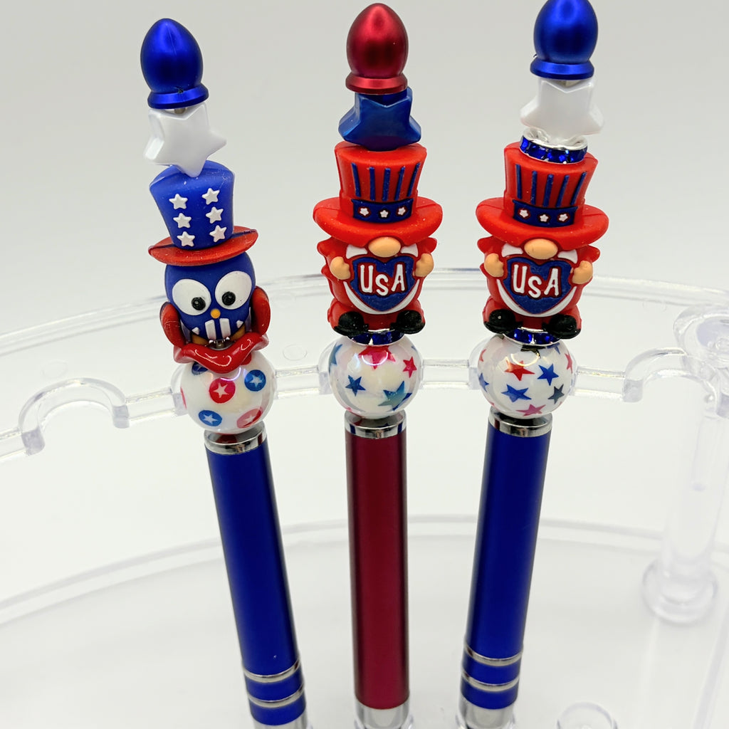 Patriotic 2-in-1 Touchscreen Stylus & Ink Pens – USA Uncle Sam & Eagle Beaded Pens | 4th of July | Memorial Day Gifts