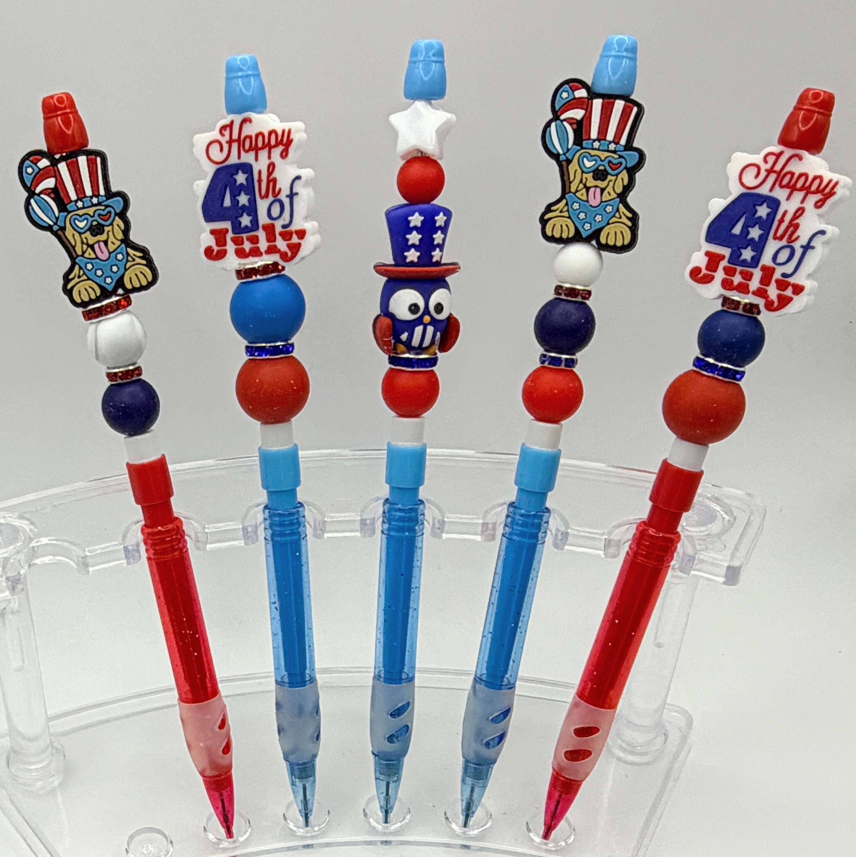 Patriotic Beaded Pencils – Choose Your Style A–E | 4th of July Kids Pencils | Handmade USA Theme School Supplies