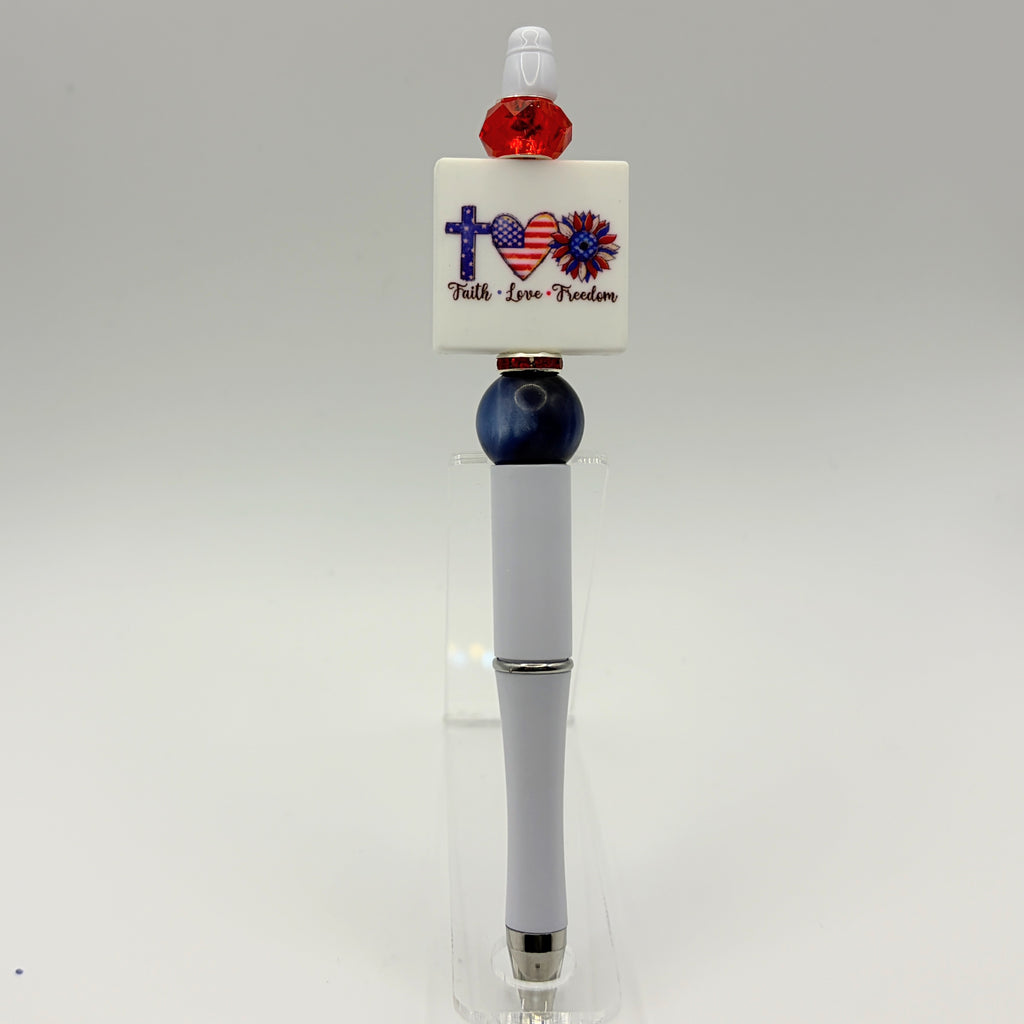 Patriotic Beaded Pens – Choose Your Style A–R |US Military, Faith, USA & Fun Designs | Handmade Gift Pens