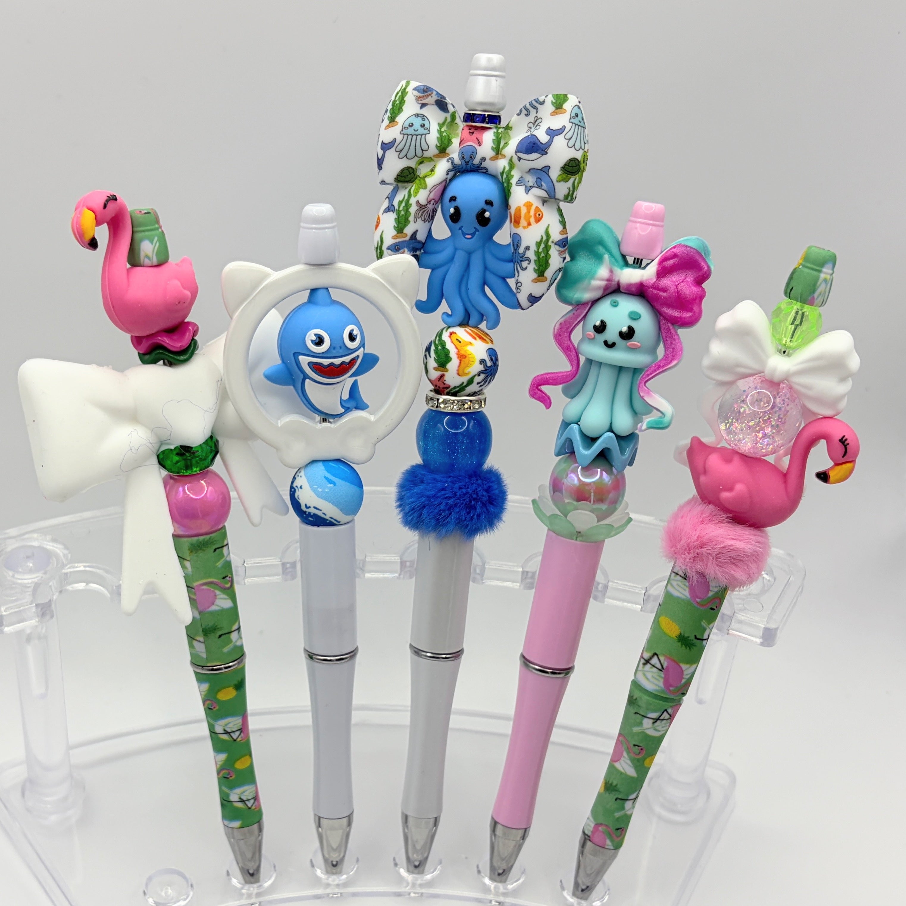 Beach Animal Beaded Pens – Ocean & Summer Theme Pens | Flamingo, Turtle, Jellyfish & More | Choose Your Style A–I