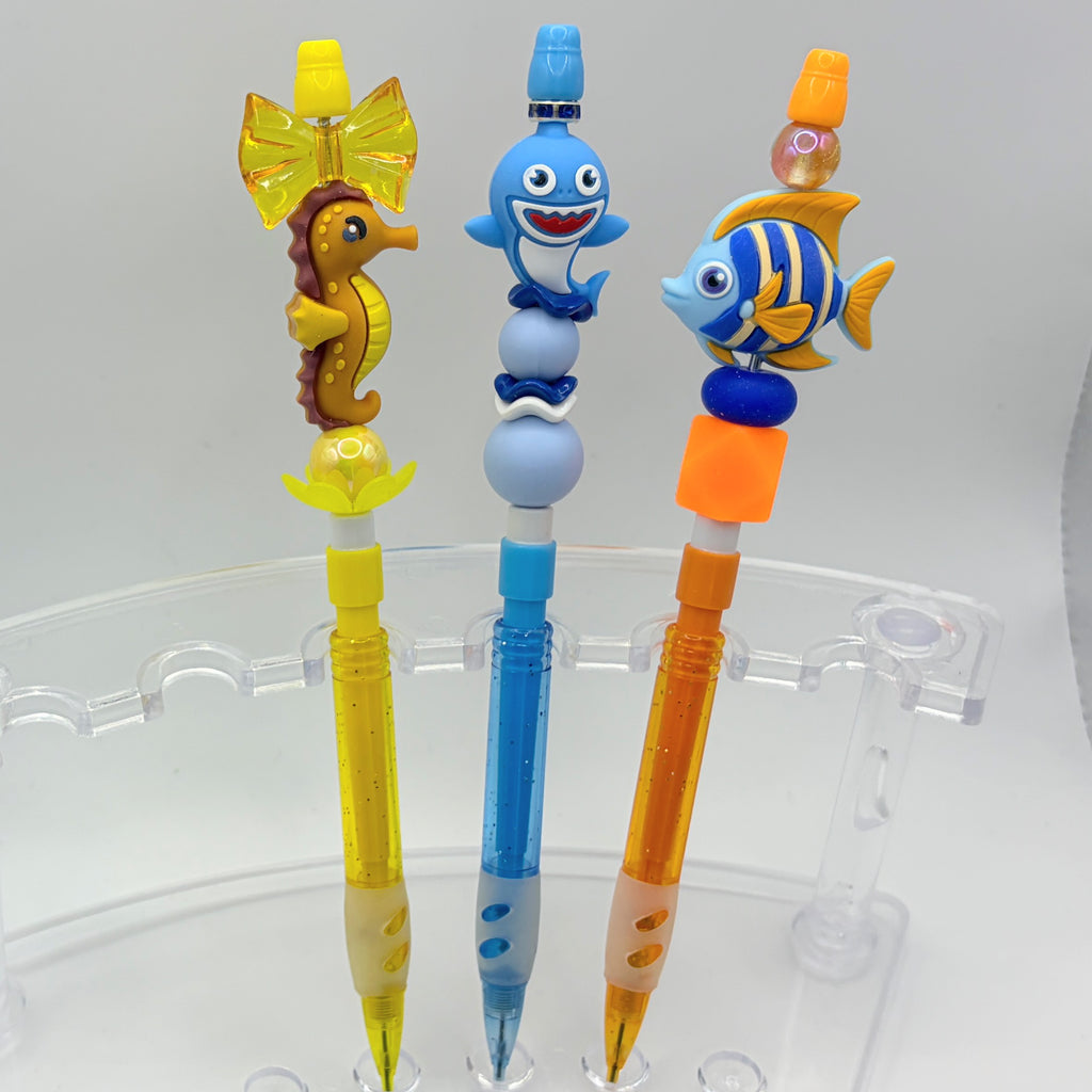 Ocean Animal Beaded Pencils – Kids Fun School Pencils | Seahorse, Shark & Fish | Choose Your Style A–C