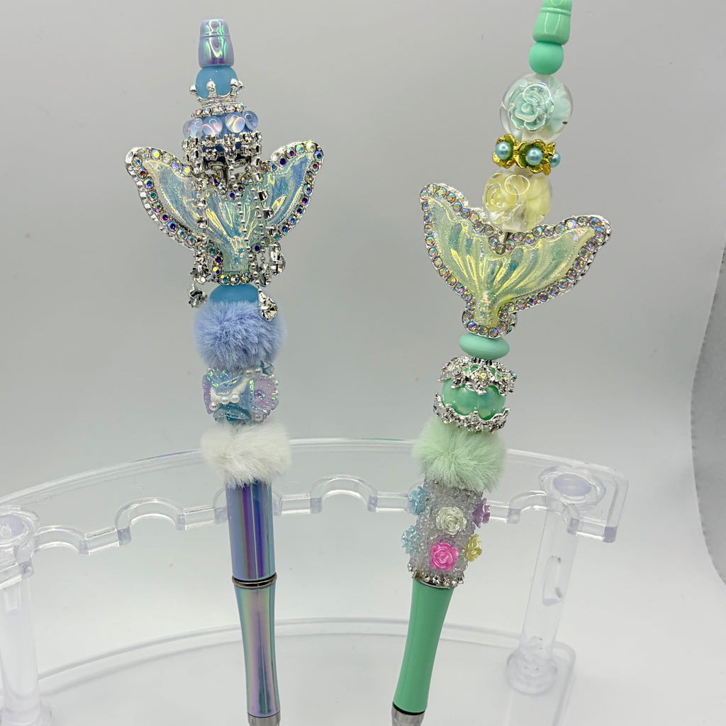 Mermaid Tail Beaded Pens – Coastal Glam Ocean Pens | Rhinestone Mermaid Pens | Choose Your Style A–B