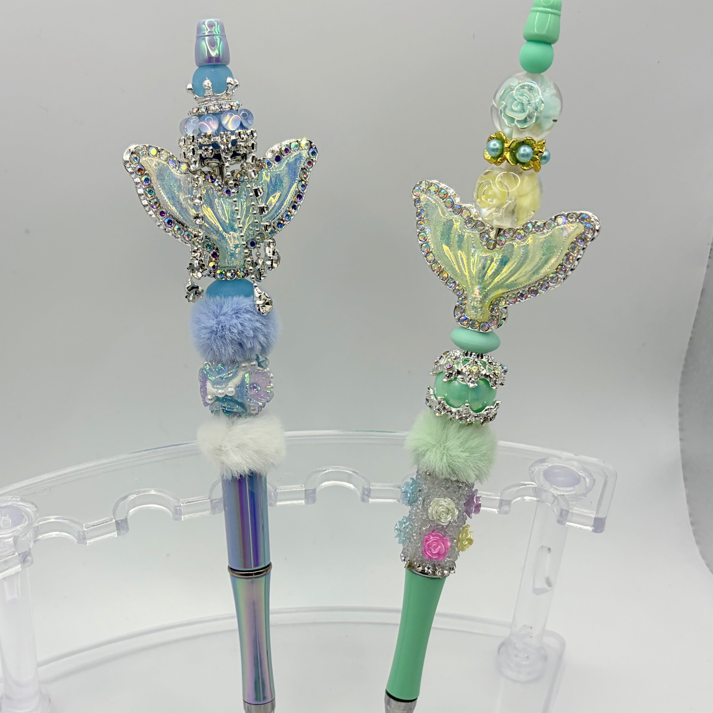 Mermaid Tail Beaded Pens – Coastal Glam Ocean Pens | Rhinestone Mermaid Pens | Choose Your Style A–B
