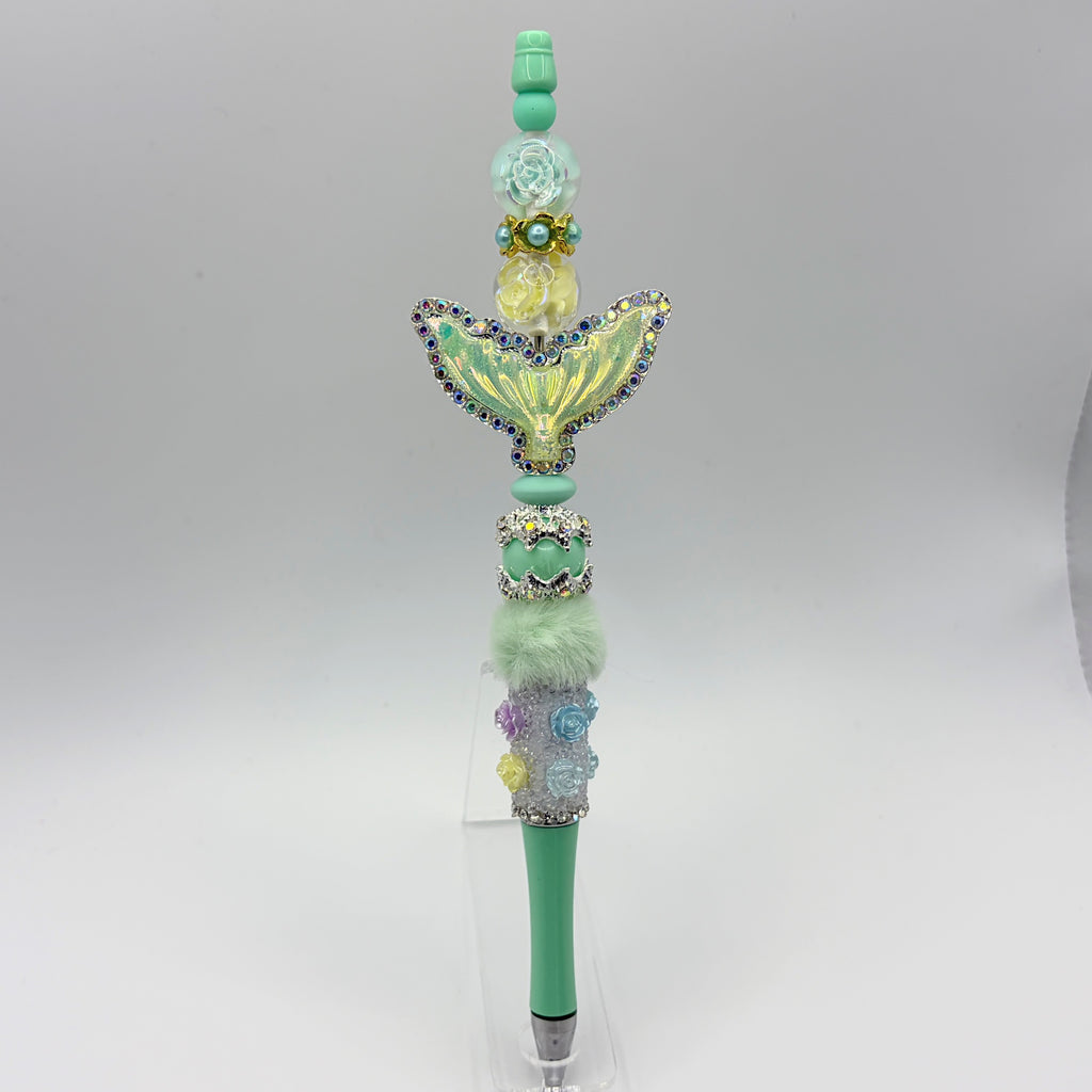 Mermaid Tail Beaded Pens – Coastal Glam Ocean Pens | Rhinestone Mermaid Pens | Choose Your Style A–B