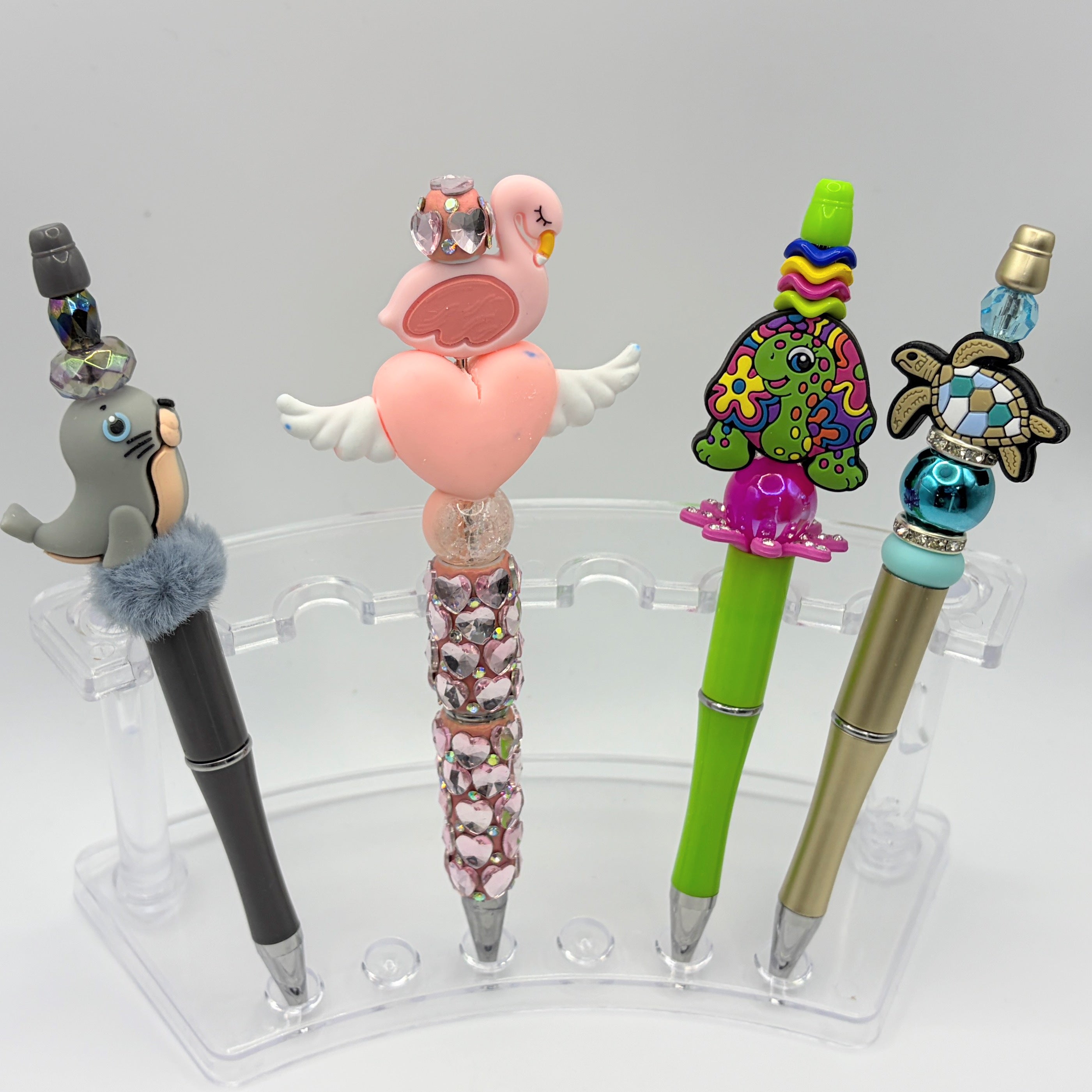 Beach Animal Beaded Pens – Ocean & Summer Theme Pens | Flamingo, Turtle, Jellyfish & More | Choose Your Style A–I