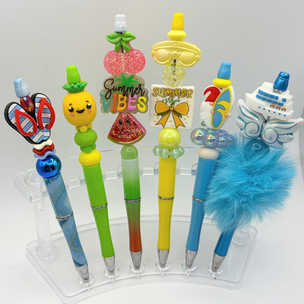 Summer Vibes Beaded Pens – Bright Fun Summer Theme Pens | Pineapple, Watermelon, Beach & Cruise | Choose Your Style A–F