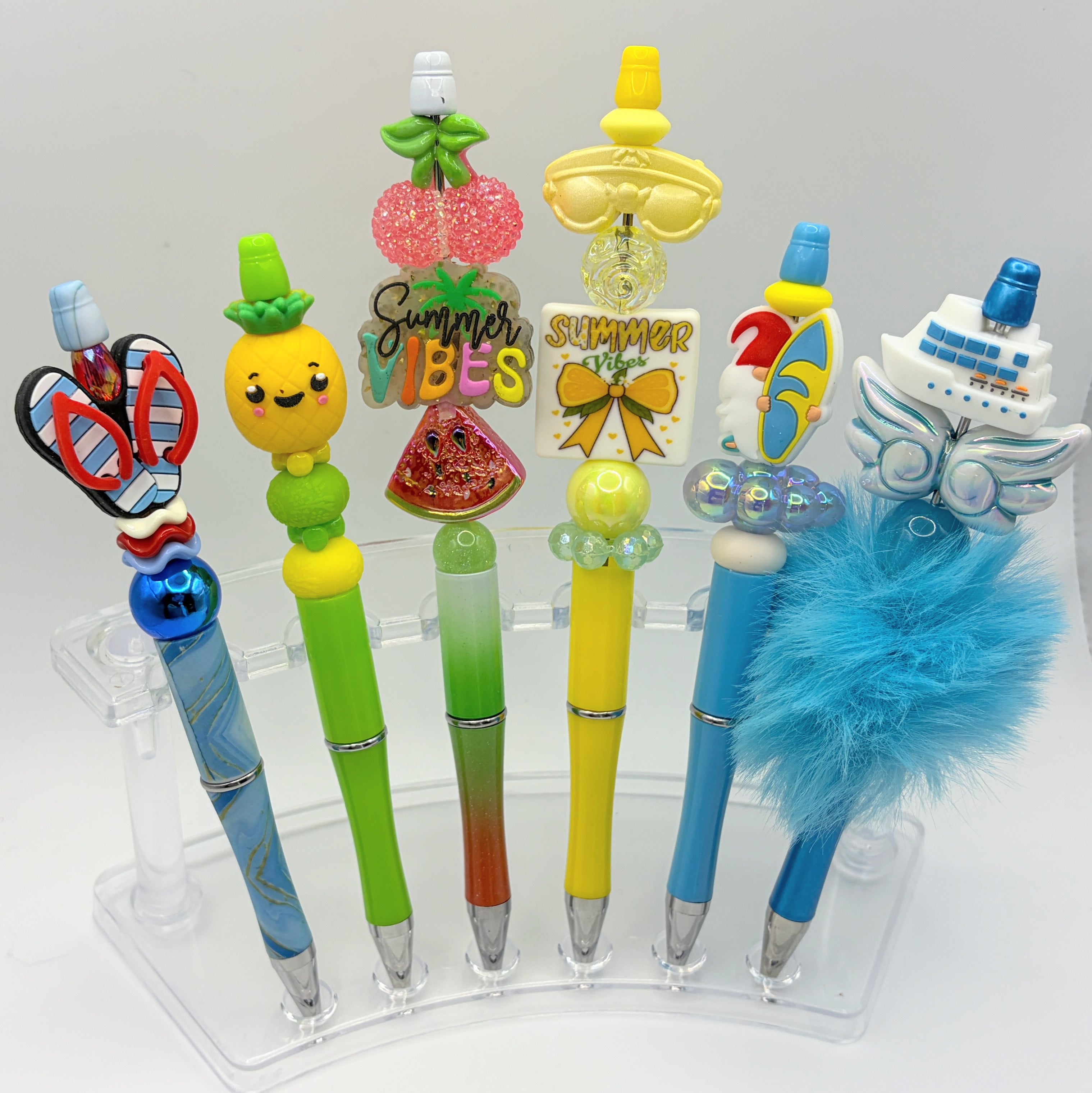 Summer Vibes Beaded Pens – Bright Fun Summer Theme Pens | Pineapple, Watermelon, Beach & Cruise | Choose Your Style A–F