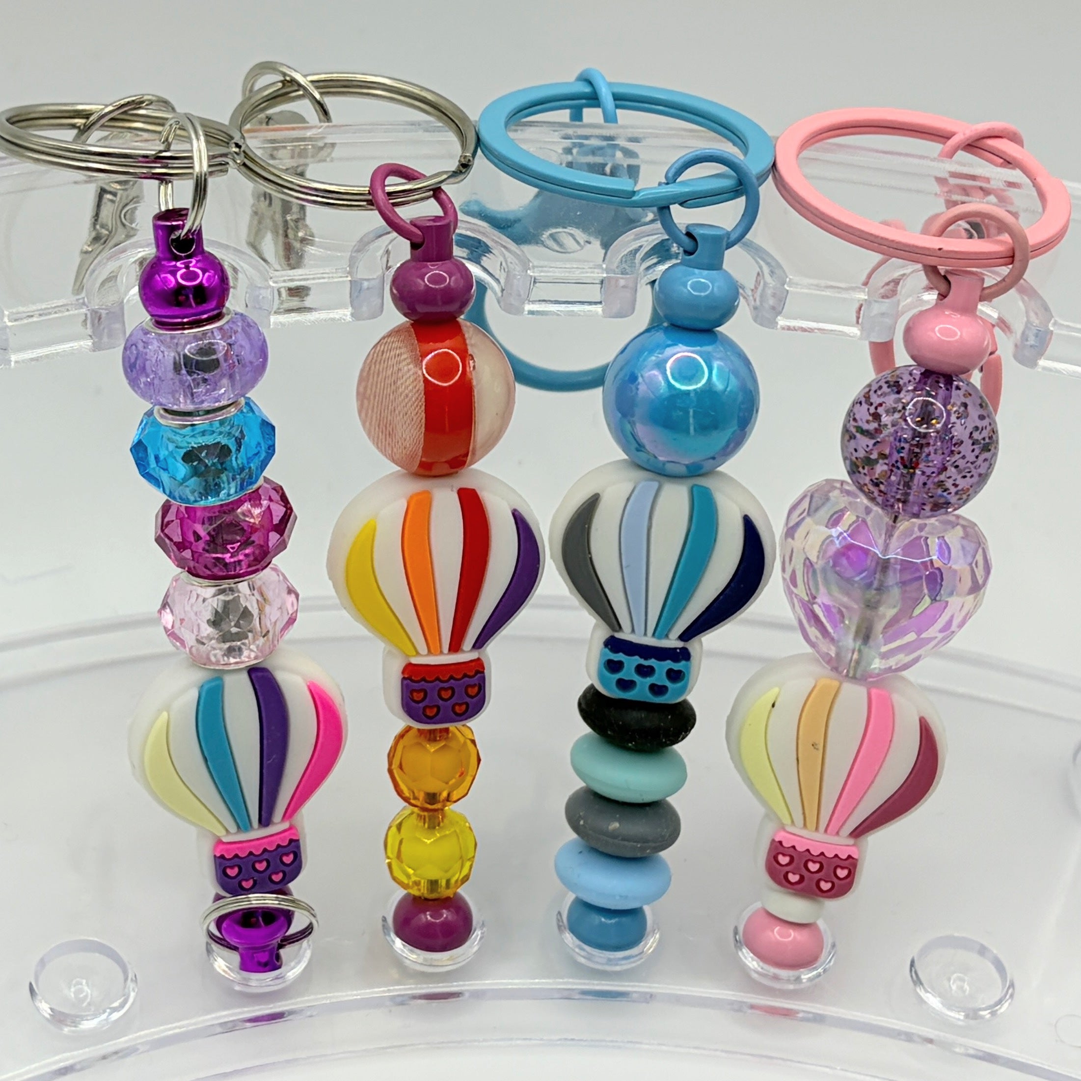 Hot Air Balloon Beaded Keychains – Handmade Cute Key Rings – Colorful Bag Charm – Choose Your Style A B C D