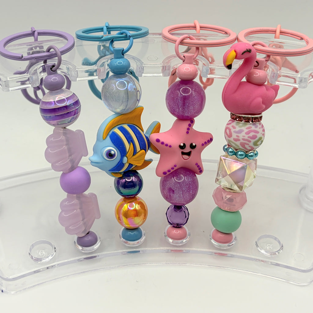 Beach Beaded Keychains – Coastal Ocean Keychains | Shell, Fish, Starfish & Flamingo | Choose Your Style A–D