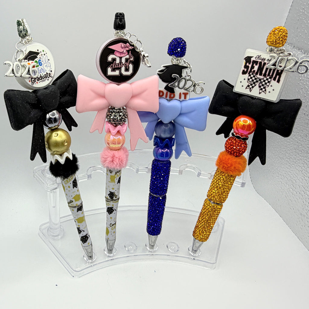 Class of 2026 Graduation Beaded Pens – Bow Graduation Pens – Handmade Senior & Kindergarten Graduation Gifts – Choose Your Style A–H